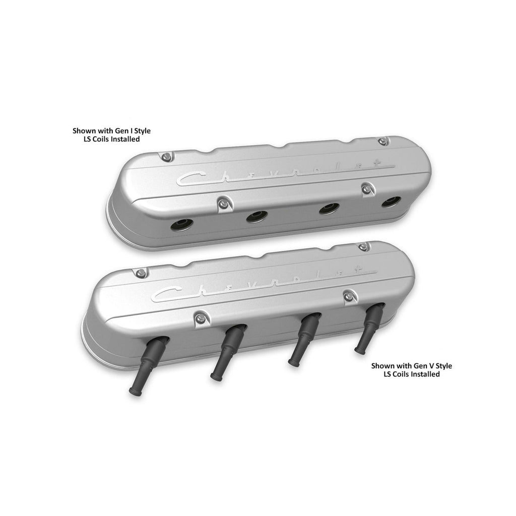2-Piece Chevrolet Script Valve Cover Gen III/iv LS Natural Chevrolet Gen III/iv LS Cast Aluminum Coil-Mounting Base & Integrated Coil Cover Holley
