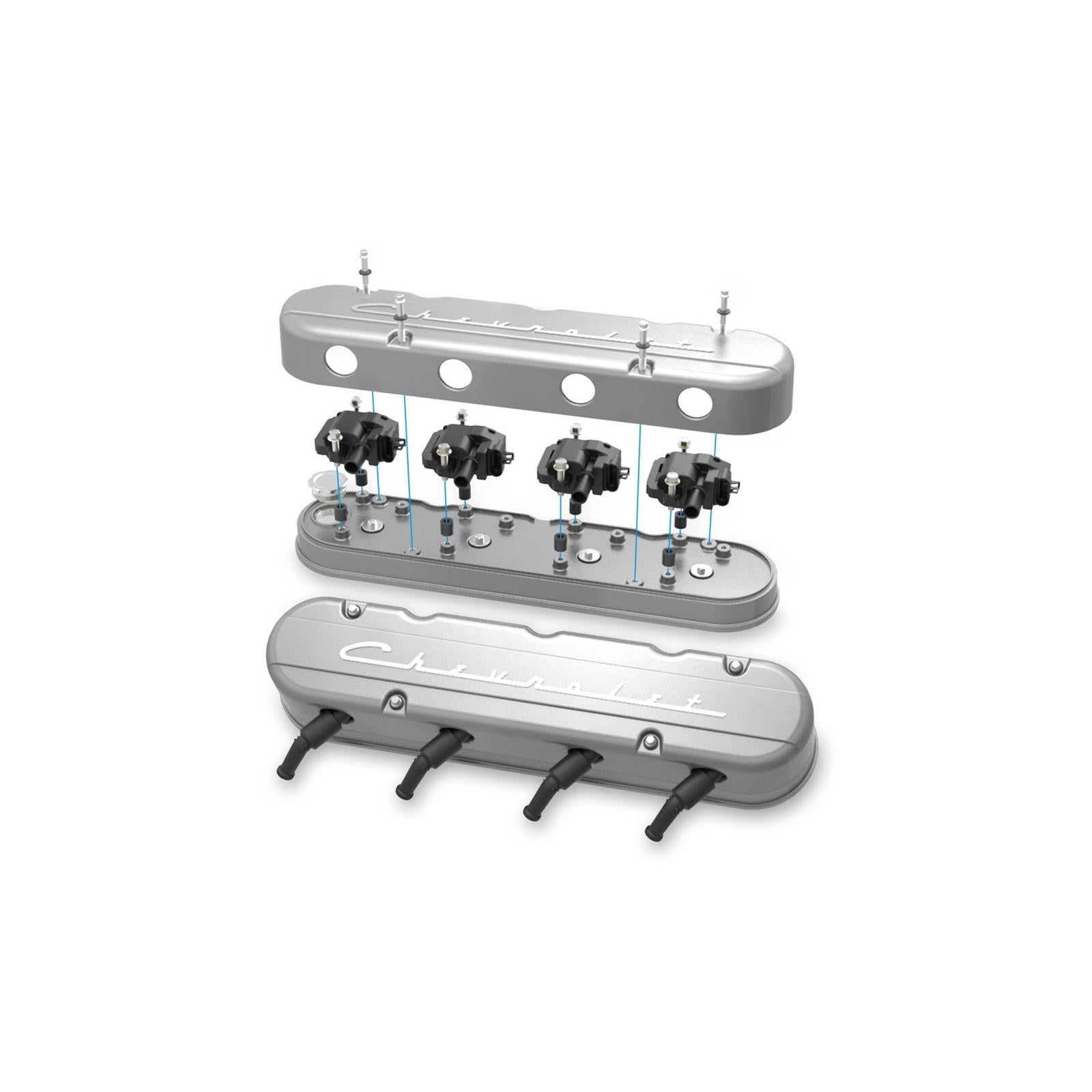 2-Piece Chevrolet Script Valve Cover Gen III/iv LS Natural Chevrolet Gen III/iv LS Cast Aluminum Coil-Mounting Base & Integrated Coil Cover Holley