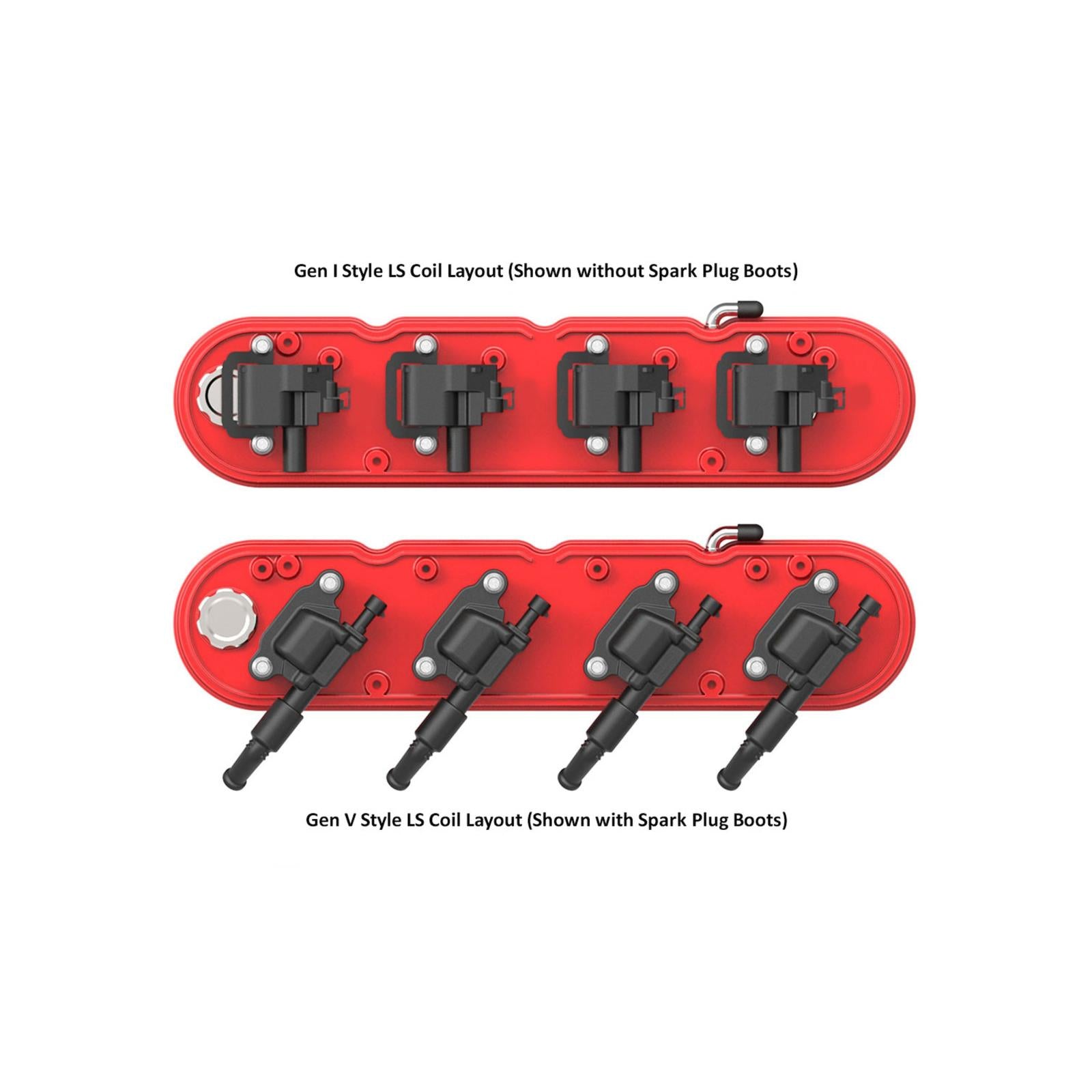 2-Piece Chevrolet Script Valve Cover Gen III/iv LS Gloss Red Machined Chevrolet Gen III/iv LS Cast Aluminum Coil-Mounting Base & Integrated Coil Cover Holley