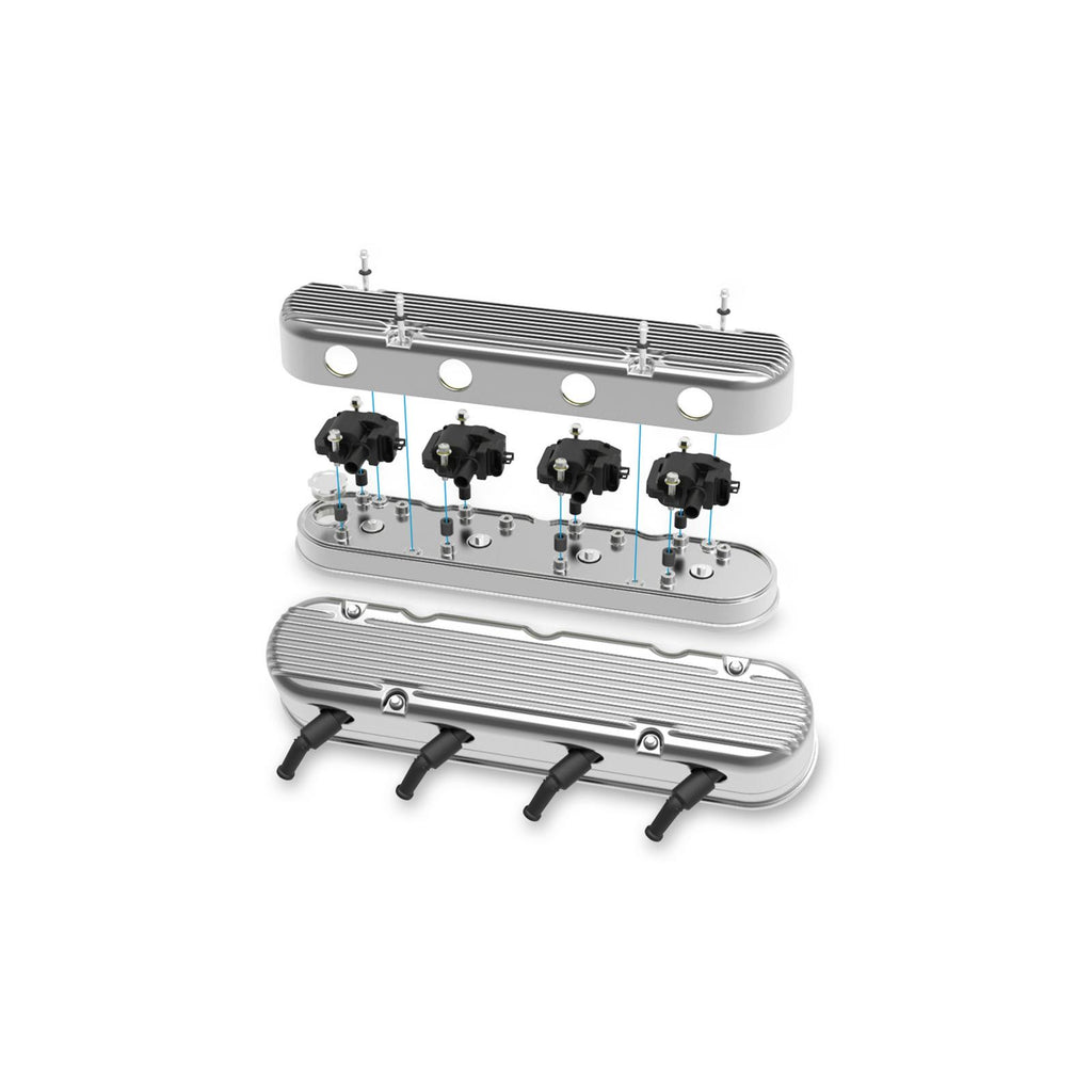 2-Piece Finned Valve Cover Gen III/iv LS Polished Chevrolet Gen III/iv LS Cast Aluminum Coil-Mounting Base & Integrated Coil Cover Holley