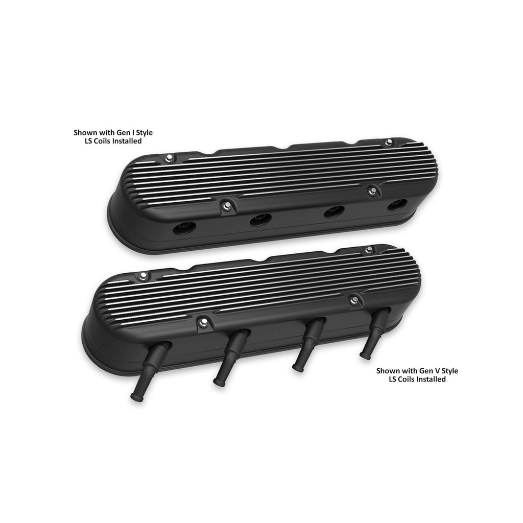 2-Piece Finned Valve Cover Gen III/iv LS Satin Black Machined Chevrolet Gen III/iv LS Cast Aluminum Coil-Mounting Base & Integrated Coil Cover Holley