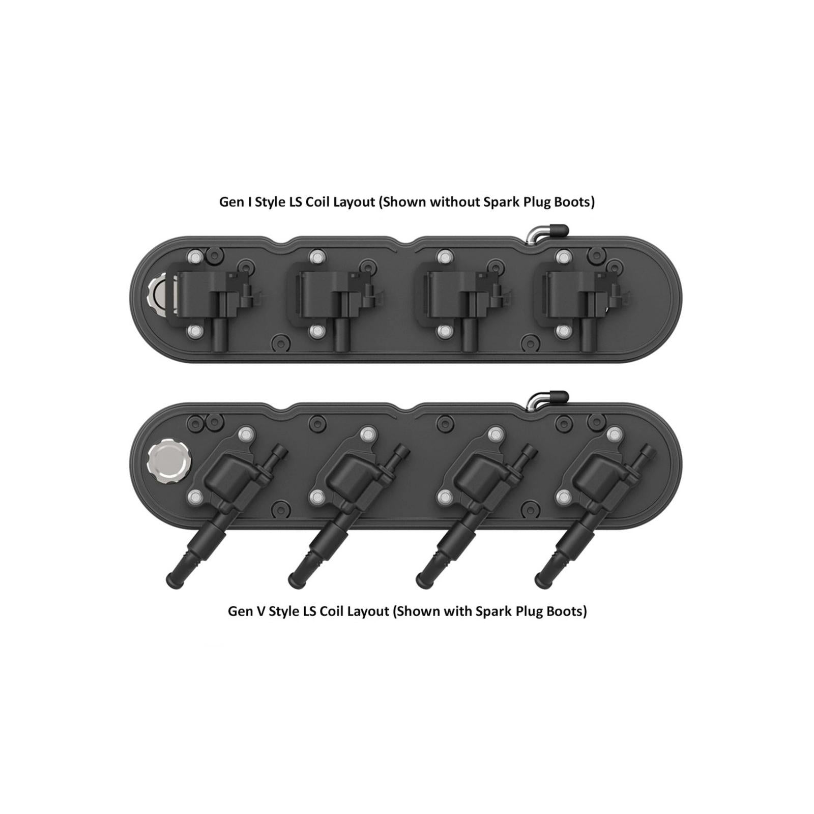 2-Piece Finned Valve Cover Gen III/iv LS Satin Black Machined Chevrolet Gen III/iv LS Cast Aluminum Coil-Mounting Base & Integrated Coil Cover Holley