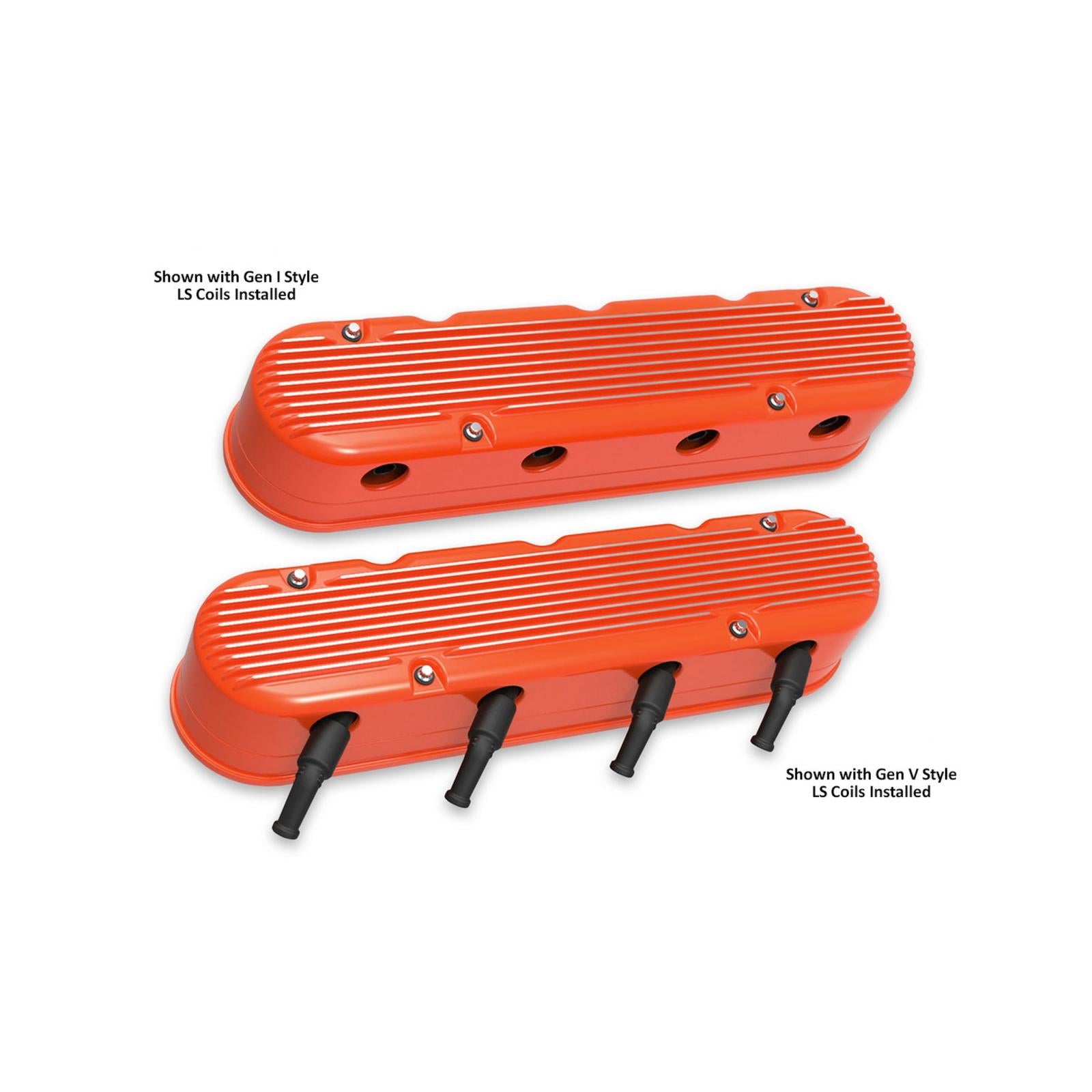 2-Piece Finned Valve Cover Gen III/iv LS Factory Orange Machined Chevrolet Gen III/iv LS Cast Aluminum Coil-Mounting Base & Integrated Coil Cover Holley