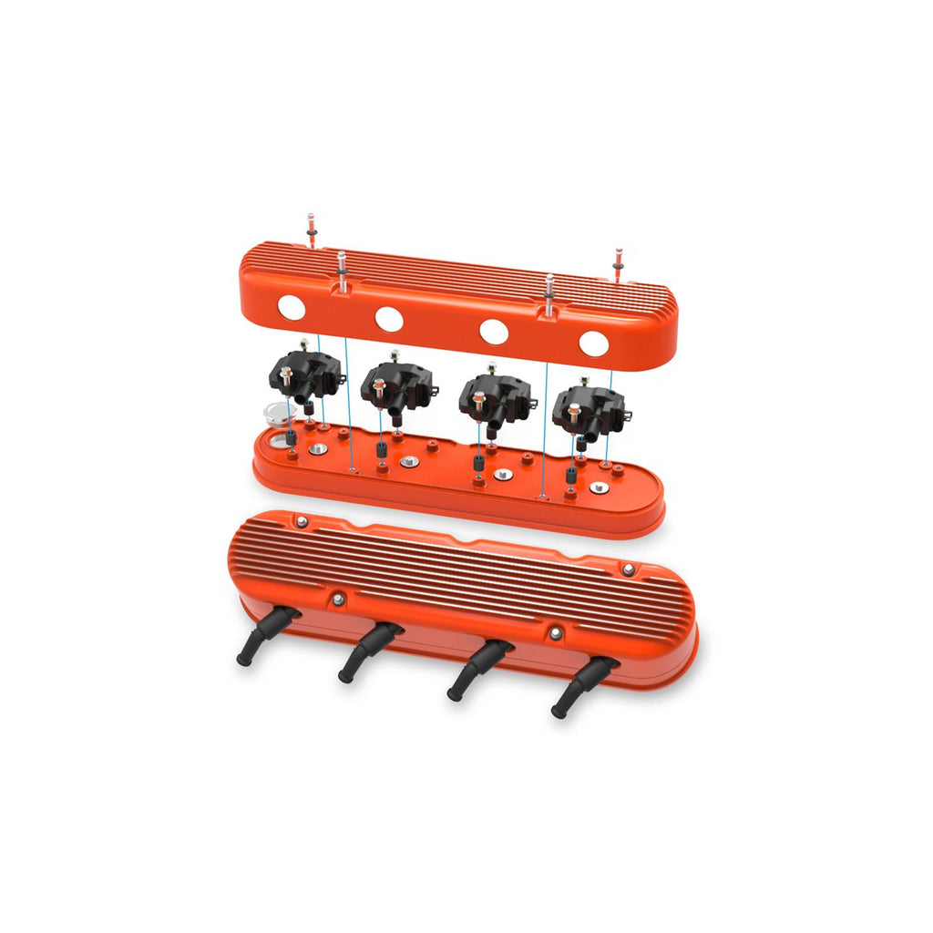 2-Piece Finned Valve Cover Gen III/iv LS Factory Orange Machined Chevrolet Gen III/iv LS Cast Aluminum Coil-Mounting Base & Integrated Coil Cover Holley