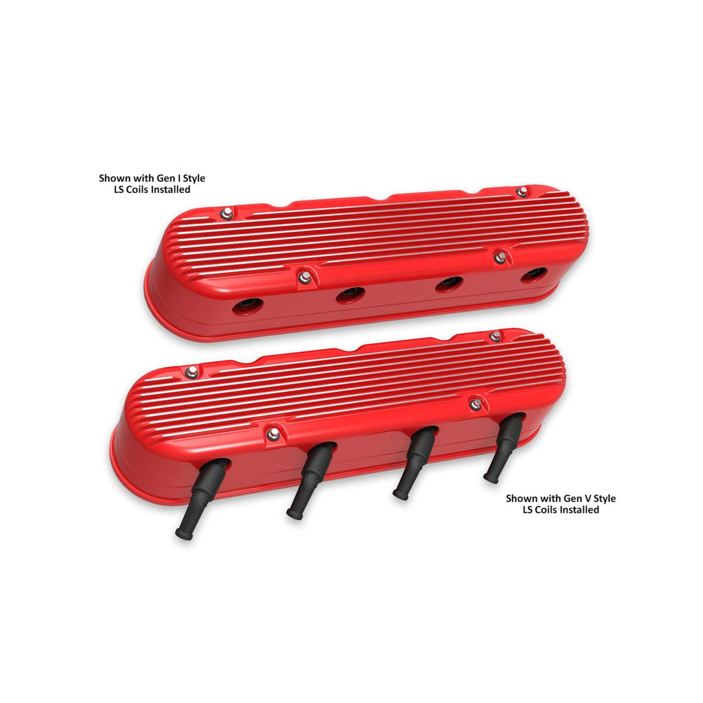 2-Piece Finned Valve Cover Gen III/iv LS Gloss Red Machined Chevrolet Gen III/iv LS Cast Aluminum Coil-Mounting Base & Integrated Coil Cover Holley