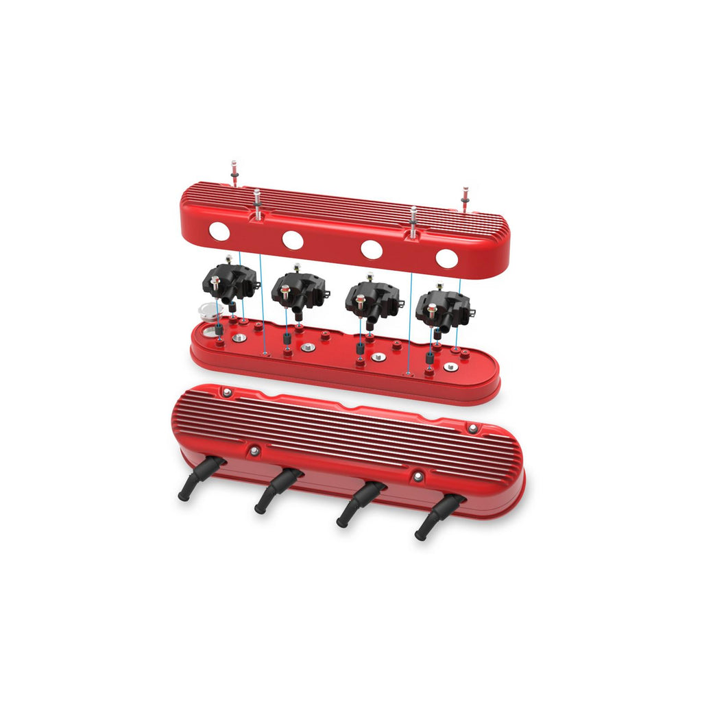 2-Piece Finned Valve Cover Gen III/iv LS Gloss Red Machined Chevrolet Gen III/iv LS Cast Aluminum Coil-Mounting Base & Integrated Coil Cover Holley