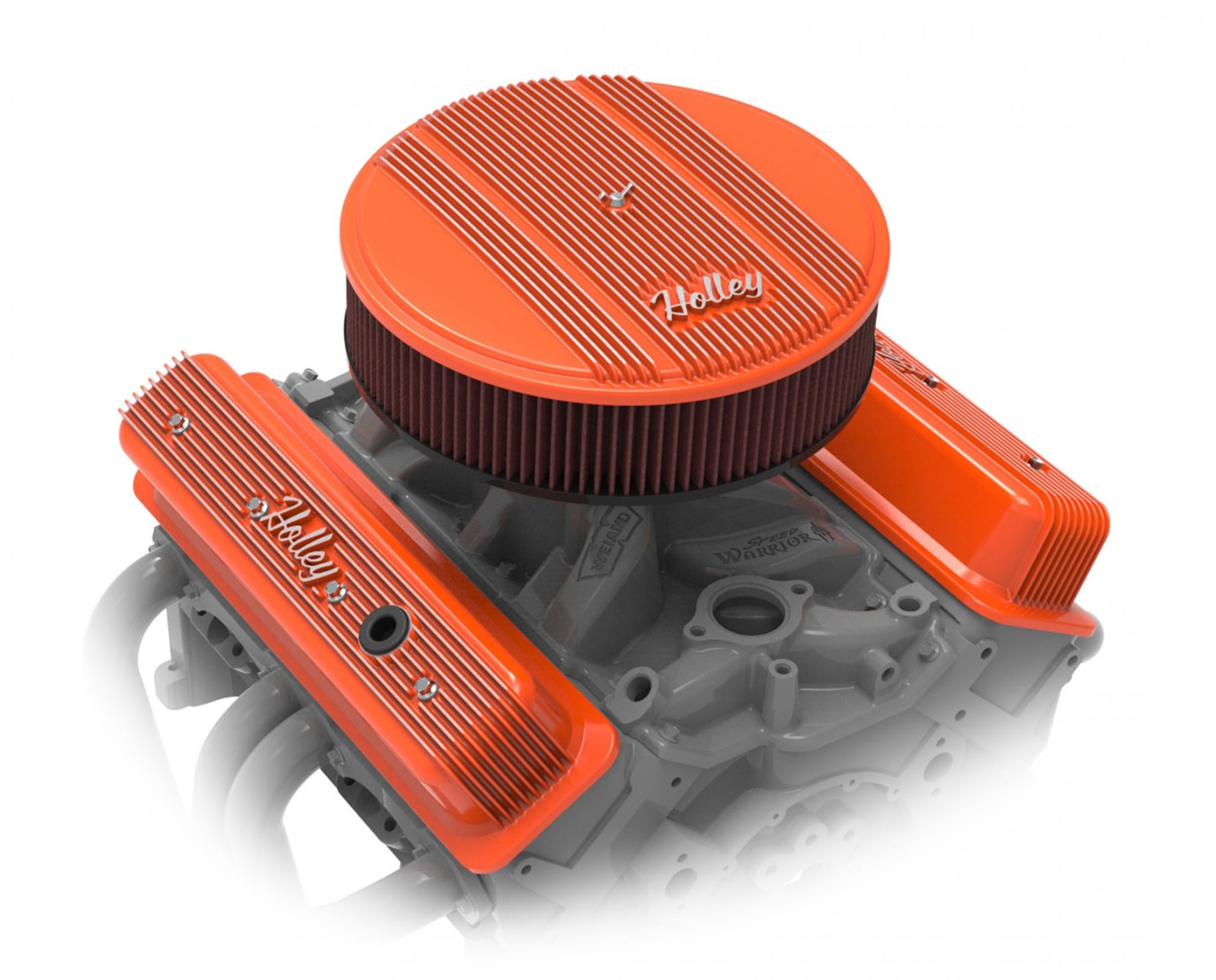 Vintage Finned Valve Cover Script SBC Center Bolt Factory Orange Machined Small Block Chevrolet ZZ6/Vortec Center Bolt Valve Cover Emissions Provision Holley