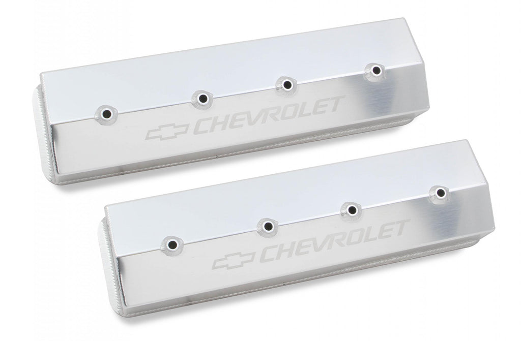 GM Licensed Valve Cover Track Series SBC Fabricated Aluminum Center Bolt Silver 1987-1997 Chevrolet Small Block 305-350 Cubic Inch Tall (3.75) No Hole Holley