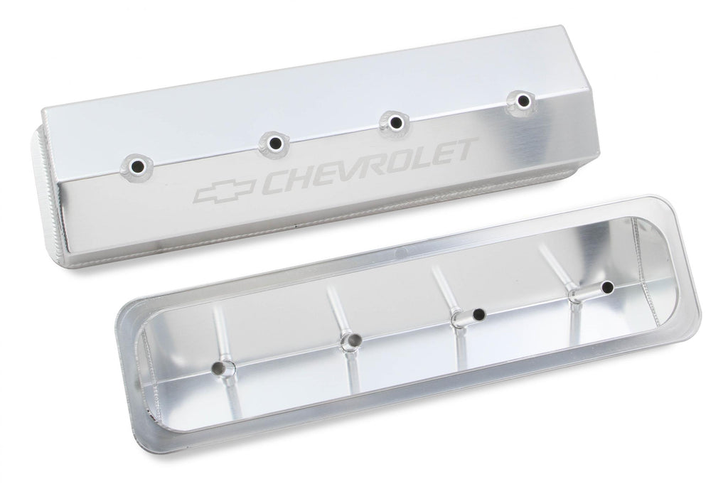 GM Licensed Valve Cover Track Series SBC Fabricated Aluminum Center Bolt Silver 1987-1997 Chevrolet Small Block 305-350 Cubic Inch Tall (3.75) No Hole Holley