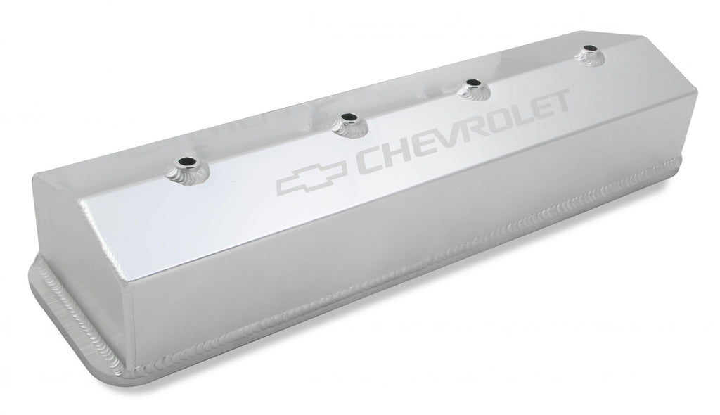 GM Licensed Valve Cover Track Series SBC Fabricated Aluminum Center Bolt Silver 1987-1997 Chevrolet Small Block 305-350 Cubic Inch Tall (3.75) No Hole Holley