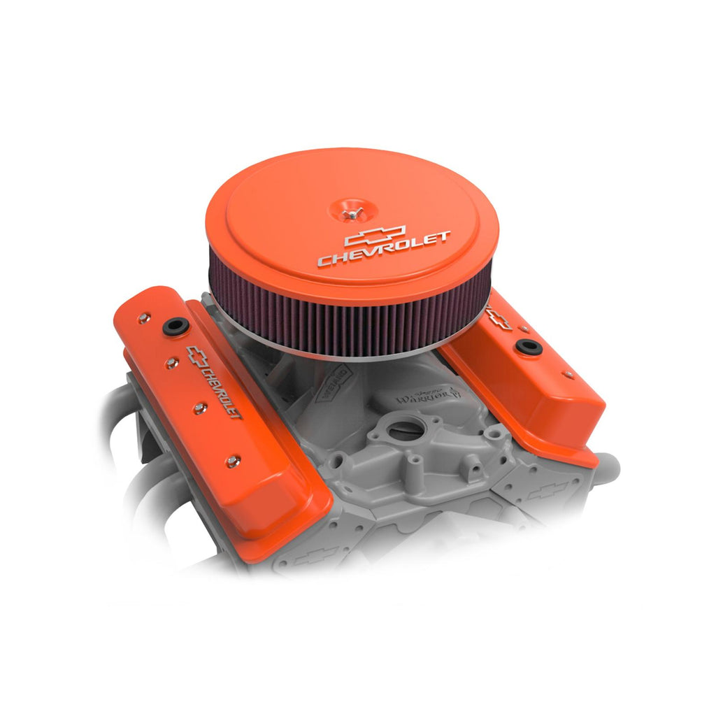 GM Licensed Valve Cover Muscle Series SBC Center Bolt Factory Orange Machined Small Block Chevrolet ZZ6/Vortec Emissions Provision Holley