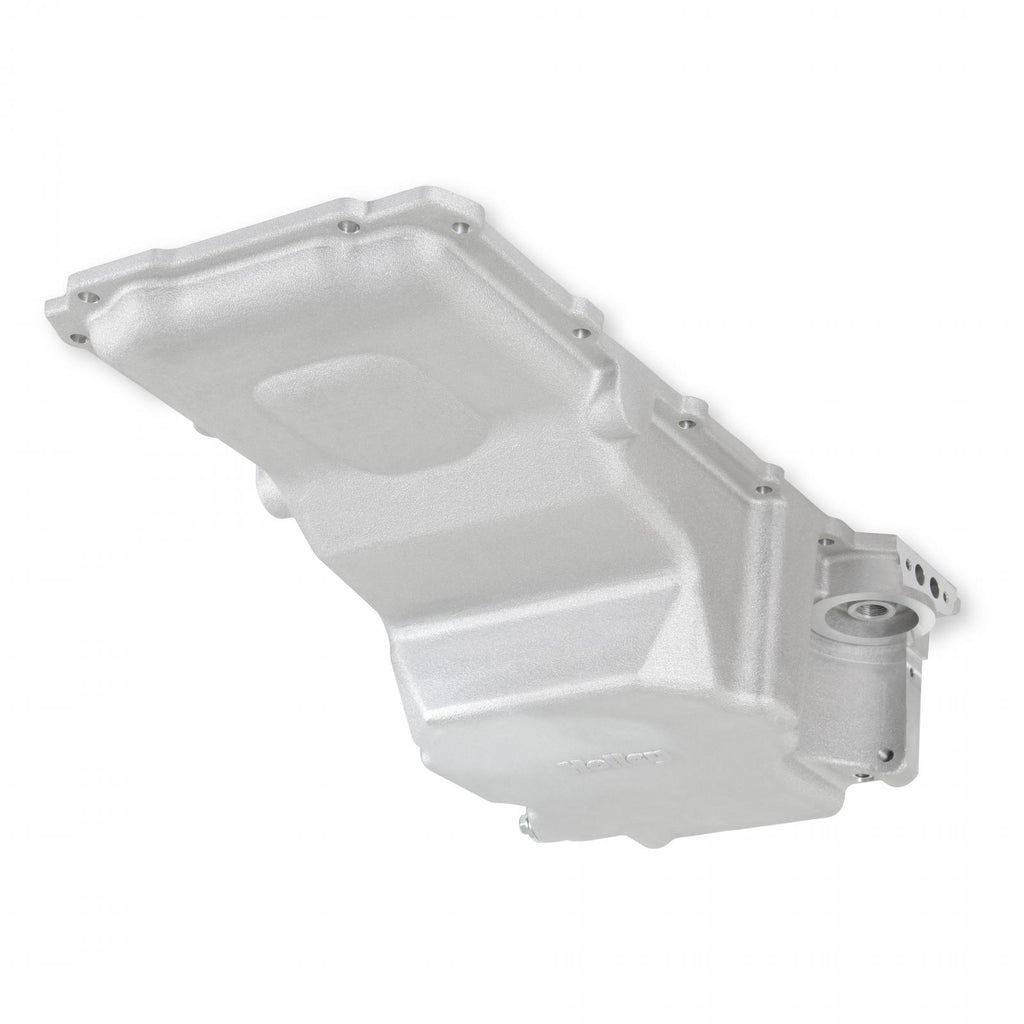 GM LS Swap Oil Pan Most Front Clearance No Drain-Back Holes Fits LS Swapped Vehicles Requiring Even More Clearance Than the 302-1 and 302-2 Same As 302-3 But Without Drain-Back and Plugs Holley