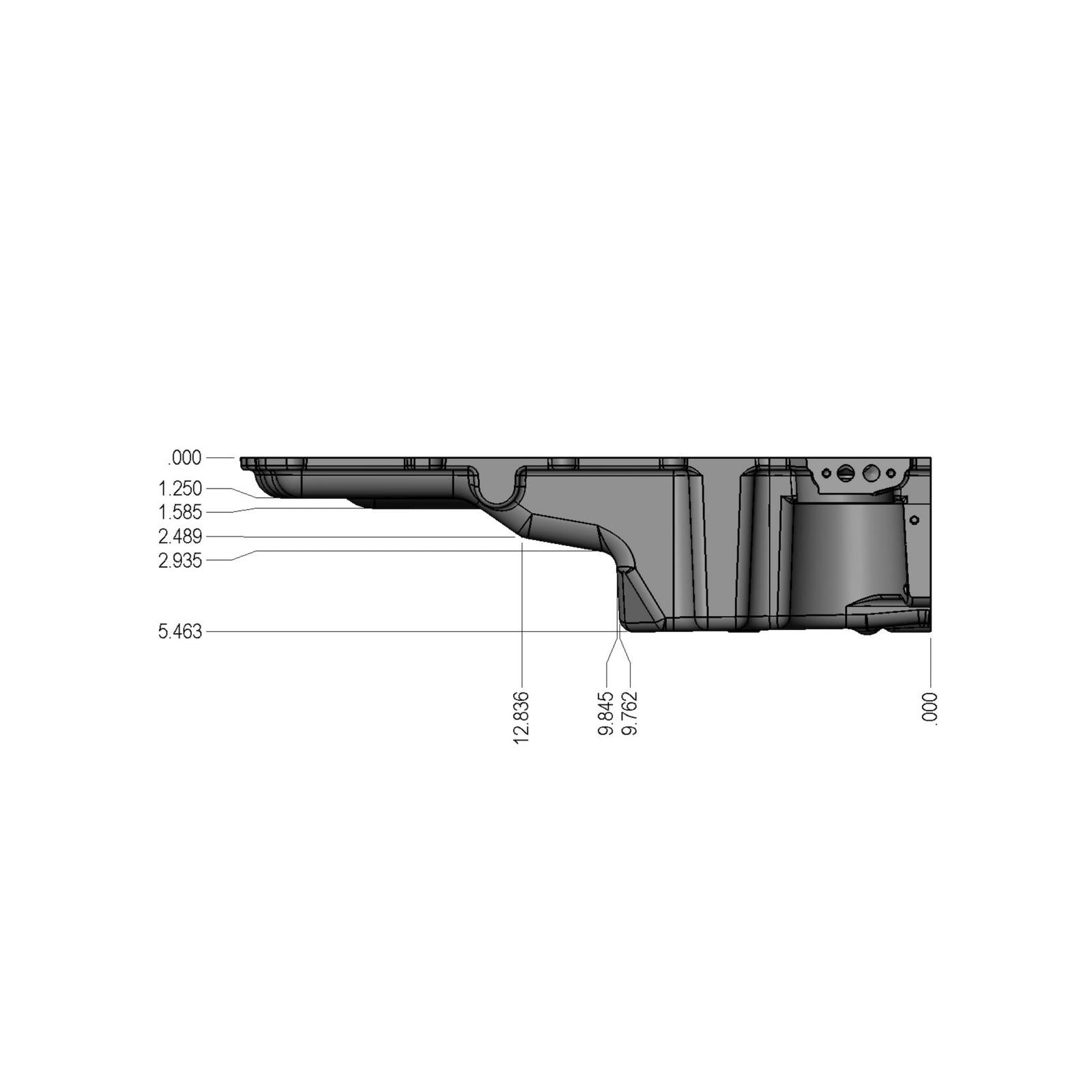 GM LS Swap Oil Pan Most Front Clearance No Drain-Back Holes Fits LS Swapped Vehicles Requiring Even More Clearance Than the 302-1 and 302-2 Same As 302-3 But Without Drain-Back and Plugs Holley