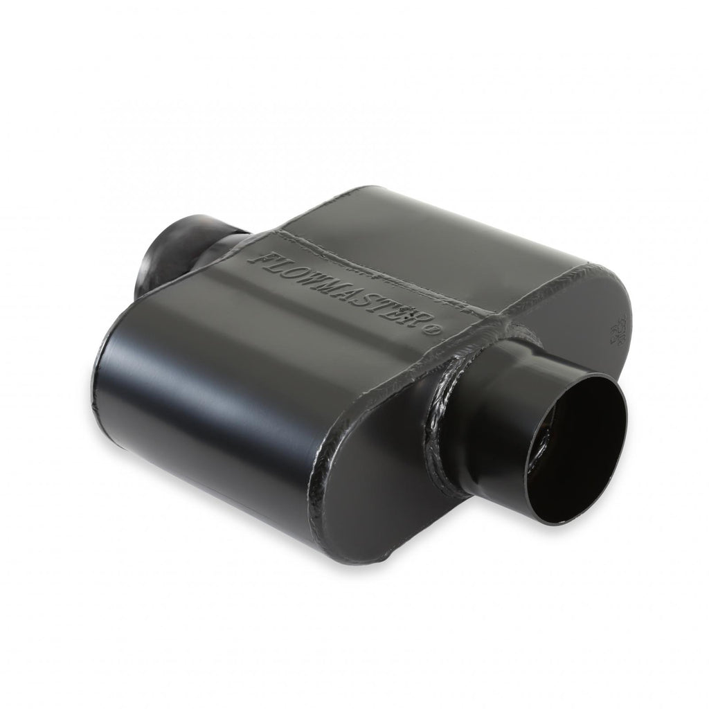 10 Series Delta Force Race Muffler 10 Series Race Muffler 2.50 Center In 2.50 Center Out Low Profile Aggressive Sound Flowmaster