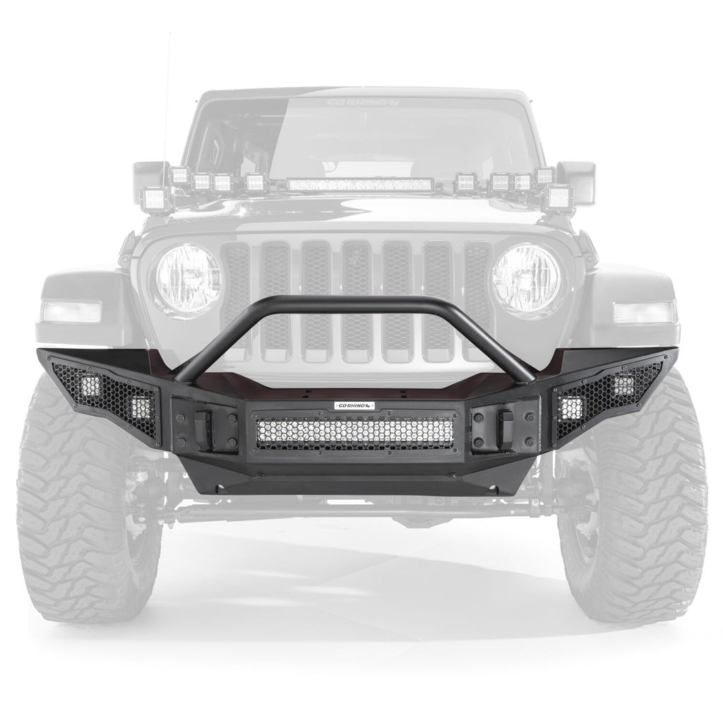 Rockline Front Full Width Bumper W/ Overrider Textured Black 2007-2024 Jeep Wrangler JK/JL 2020-2025 Jeep Gladiator Go Rhino