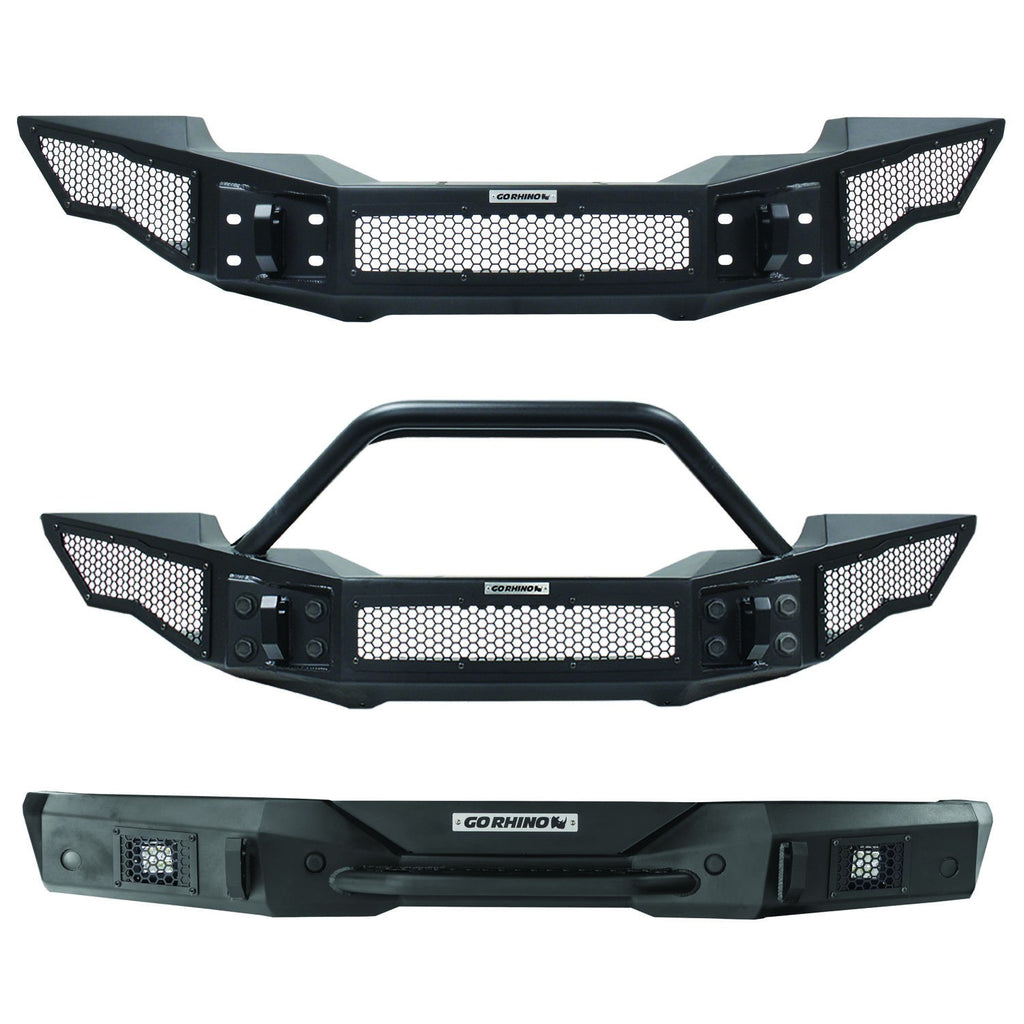 Rockline Front Full Width Bumper W/ Overrider Textured Black 2007-2024 Jeep Wrangler JK/JL 2020-2025 Jeep Gladiator Go Rhino