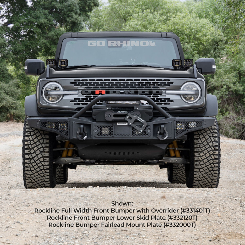 Rockline Bumper Fairlead Mount Plate Textured Black 2007-2025 Jeep Wrangler JK/JL 2020-2025 Jeep Gladiator 2021-2026 Ford Bronco Go Rhino