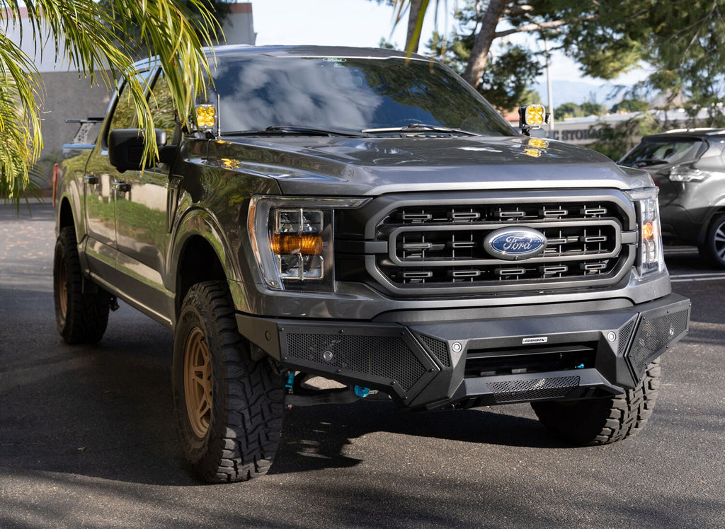 Element Front Bumper with Power Actuated Hide Away Light Bar Mount Textured Black 2021-2023 Ford F-150 Go Rhino