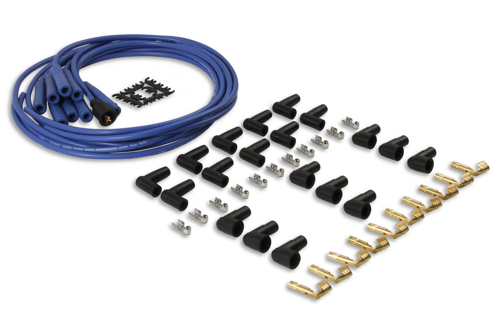 Spark Plug Wire Set- 8MM Blue Wire With Blue Straight Boots 4040B, Spark Plug Wires, Super Stock, Spiral Core, 8Mm, Blue, Set ACCEL