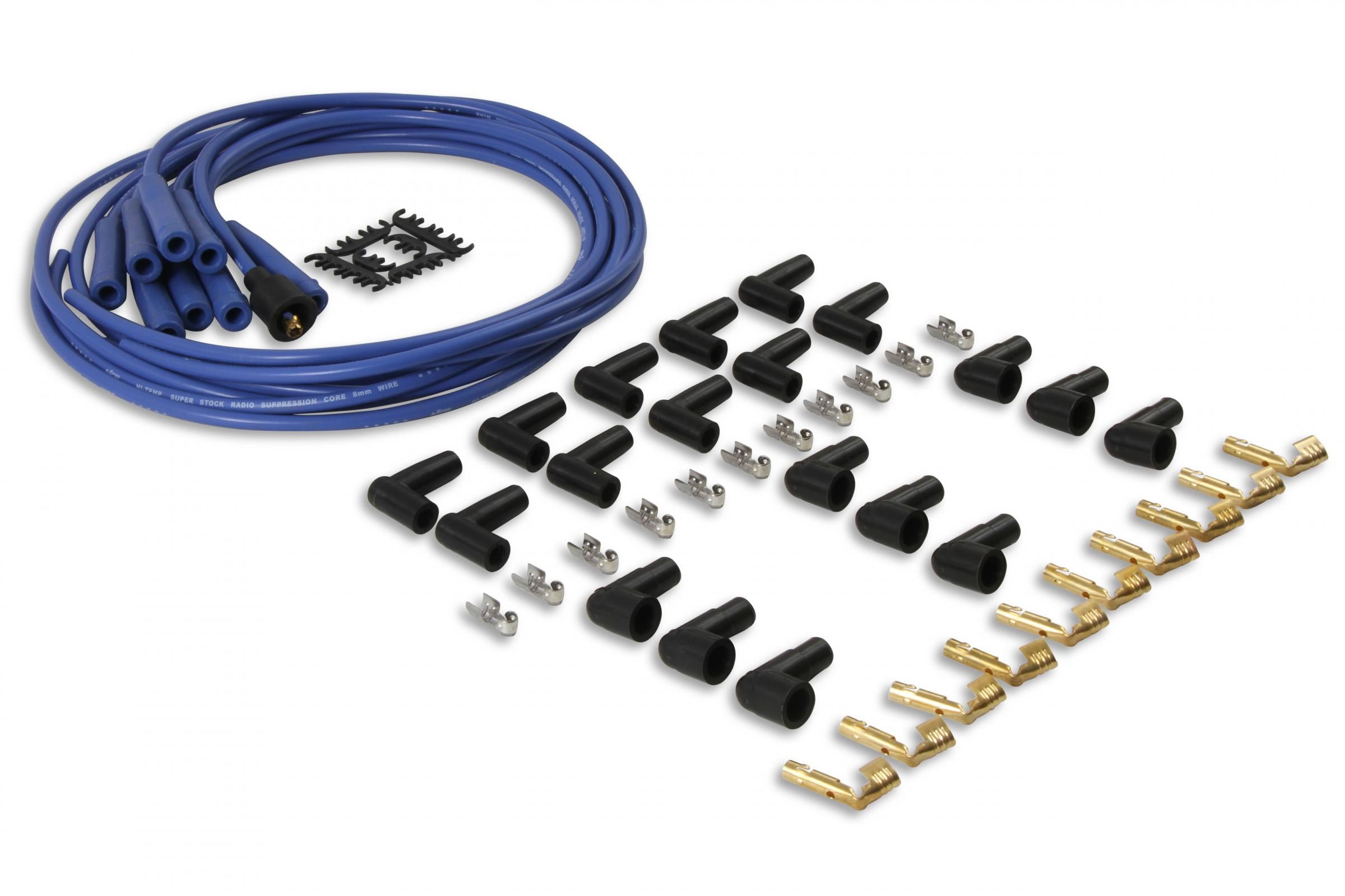 Spark Plug Wire Set- 8MM Blue Wire With Blue Straight Boots 4040B, Spark Plug Wires, Super Stock, Spiral Core, 8Mm, Blue, Set ACCEL