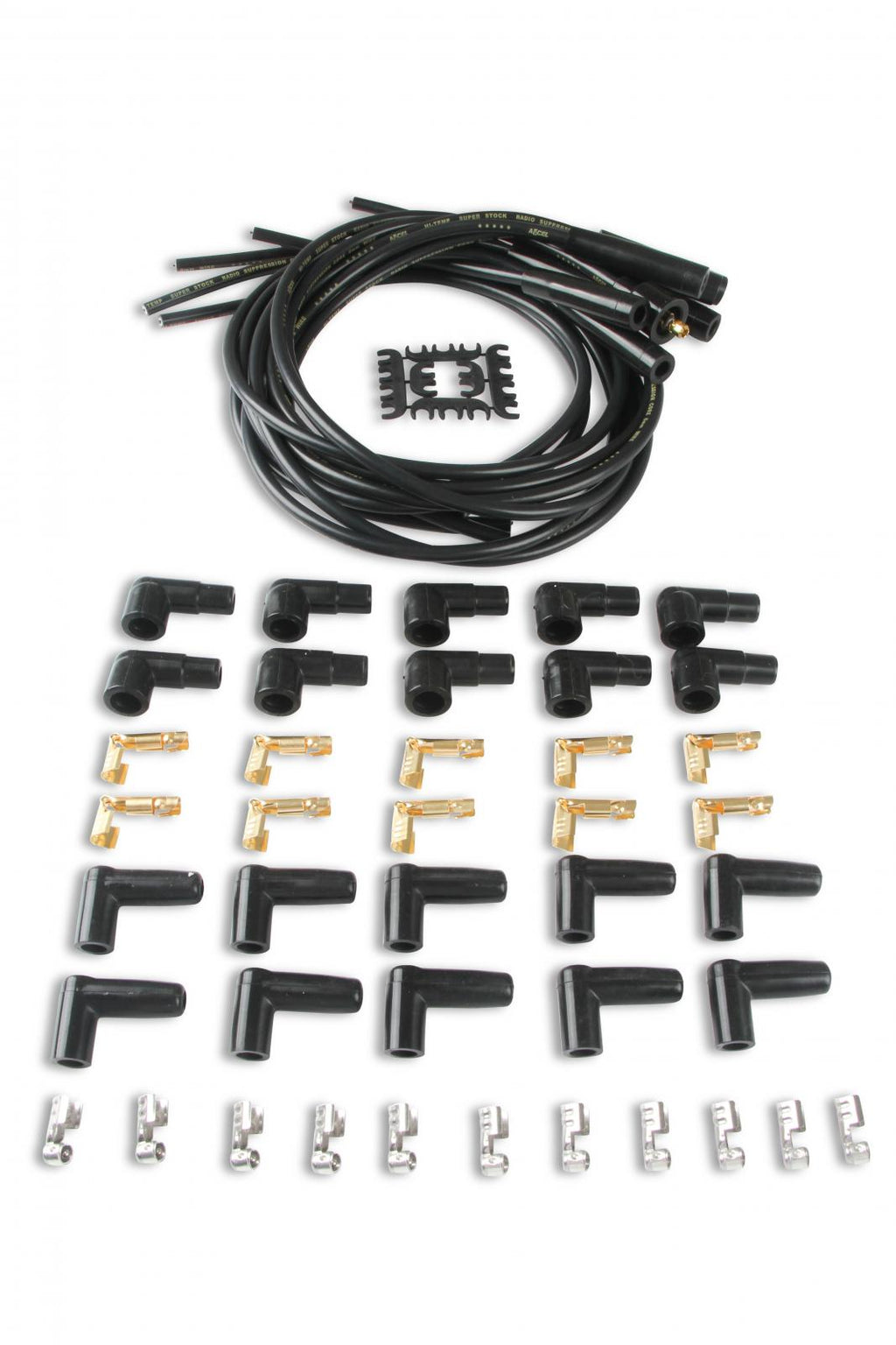 Spark Plug Wire Set- 8MM Black Wire With Black Straight Boots 4040K, Spark Plug Wires, Super Stock, Spiral Core, 8Mm, Black, Set ACCEL