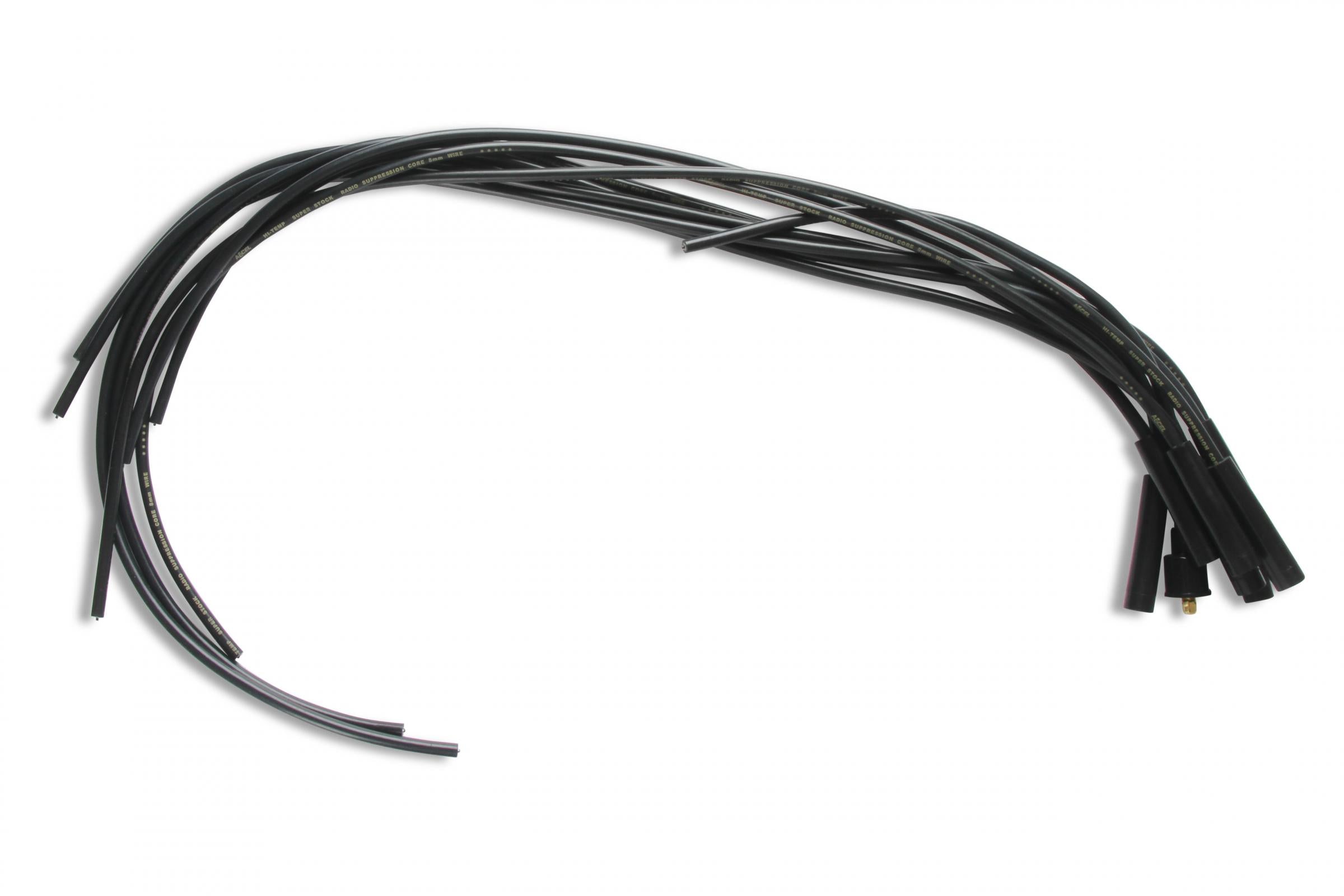 Spark Plug Wire Set- 8MM Black Wire With Black Straight Boots 4040K, Spark Plug Wires, Super Stock, Spiral Core, 8Mm, Black, Set ACCEL