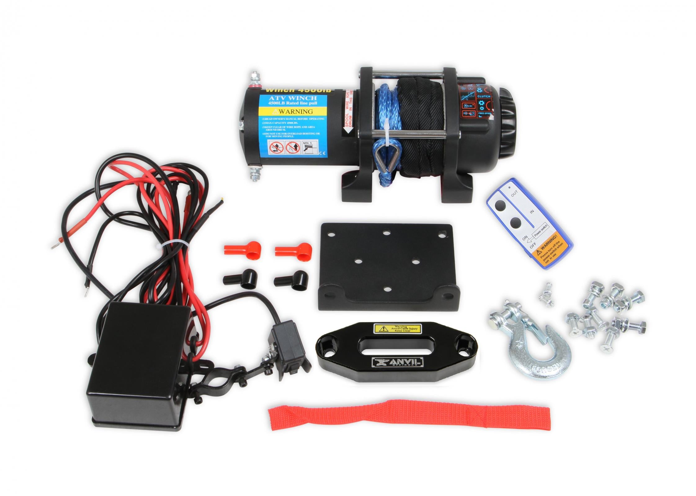 4,500 Lb 12 Volt Winch w/ Synthetic Rope and Aluminum Fairlead Anvil Off-Road