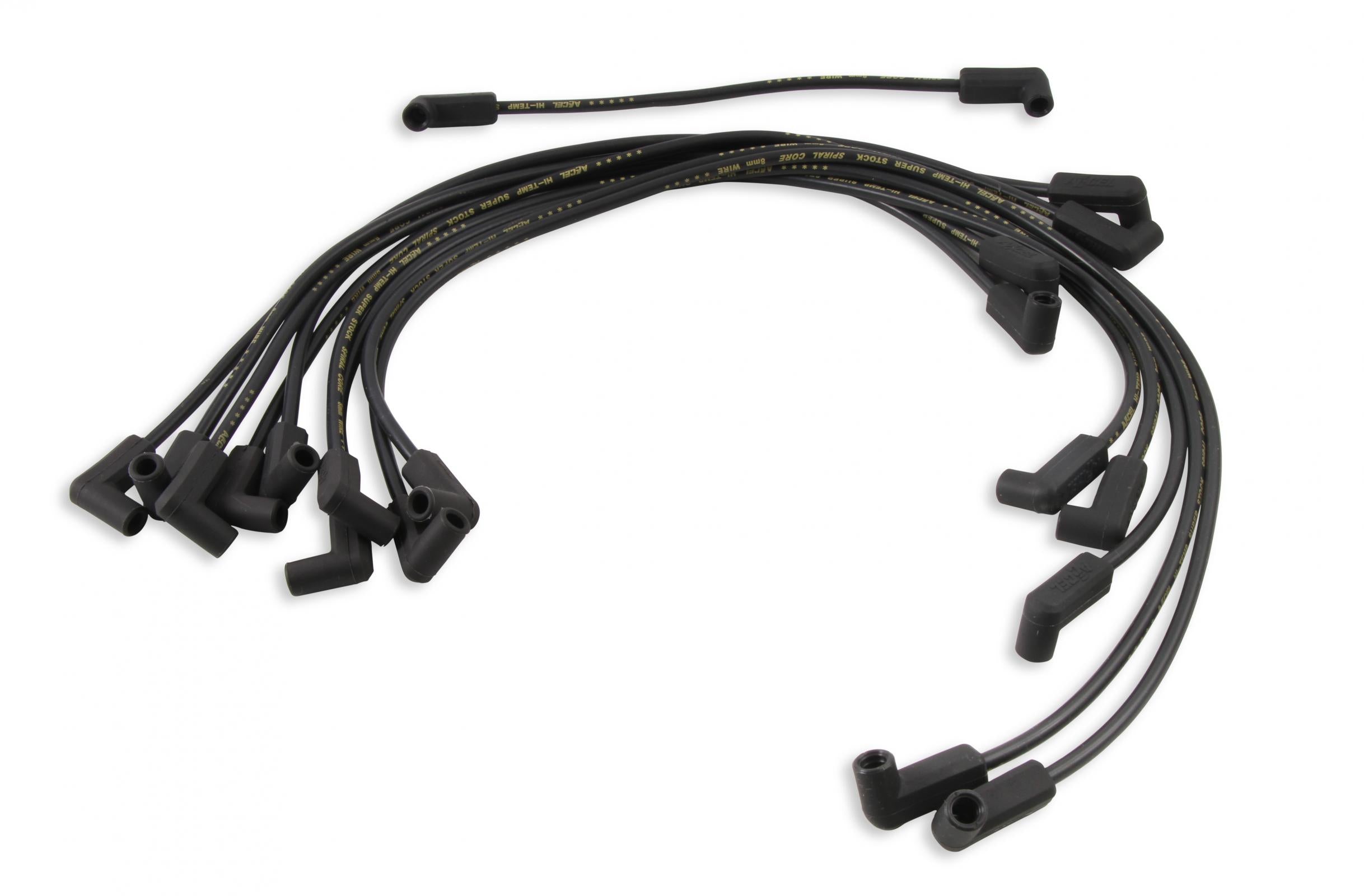Spark Plug Wire Set- 8MM Super Stock Custom Black Wire Custom Spark Plug Wire Set 500 Ohms/Ft Sprial Core Sbc 1987-1995 V8 ACCEL