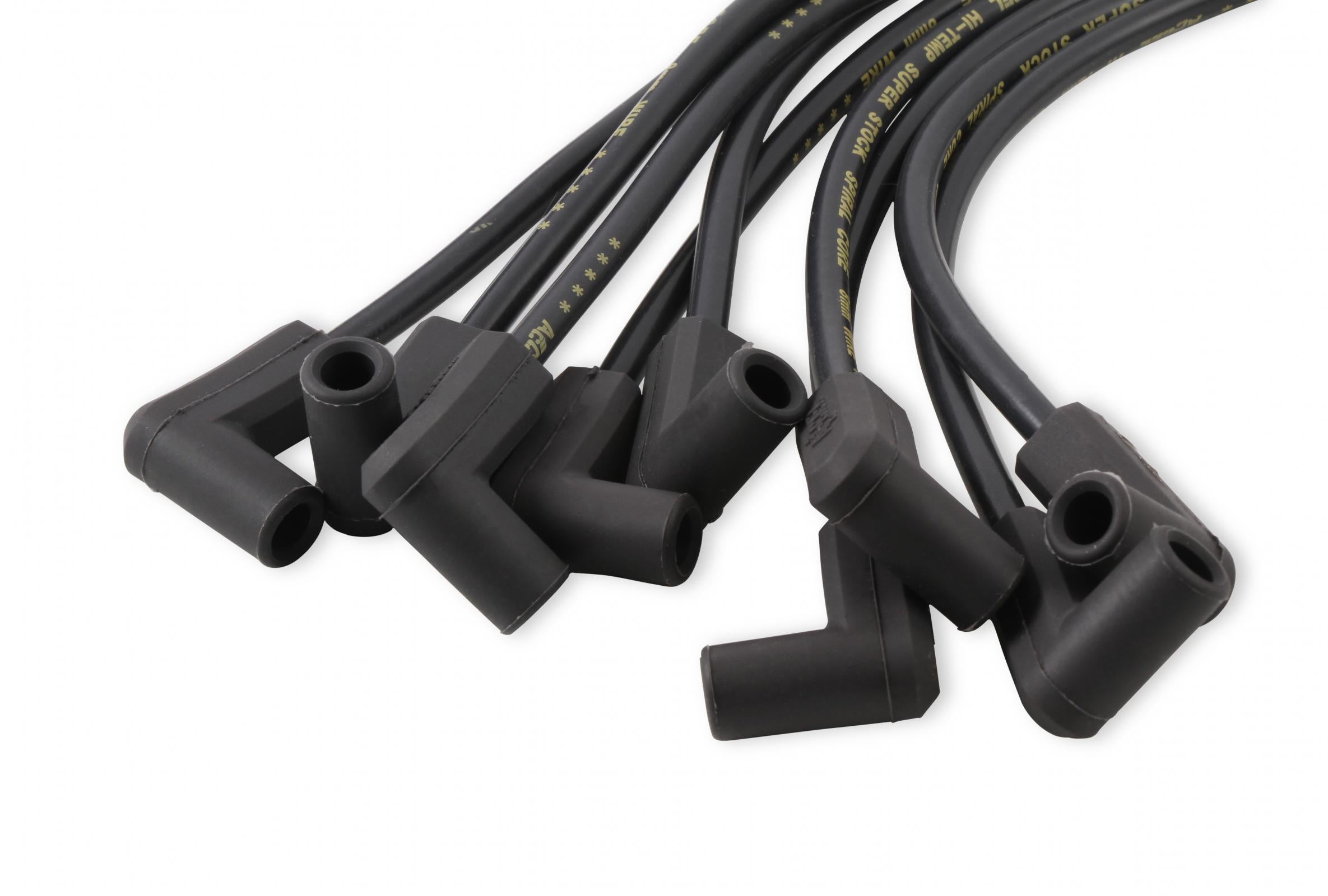 Spark Plug Wire Set- 8MM Super Stock Custom Black Wire Custom Spark Plug Wire Set 500 Ohms/Ft Sprial Core Sbc 1987-1995 V8 ACCEL