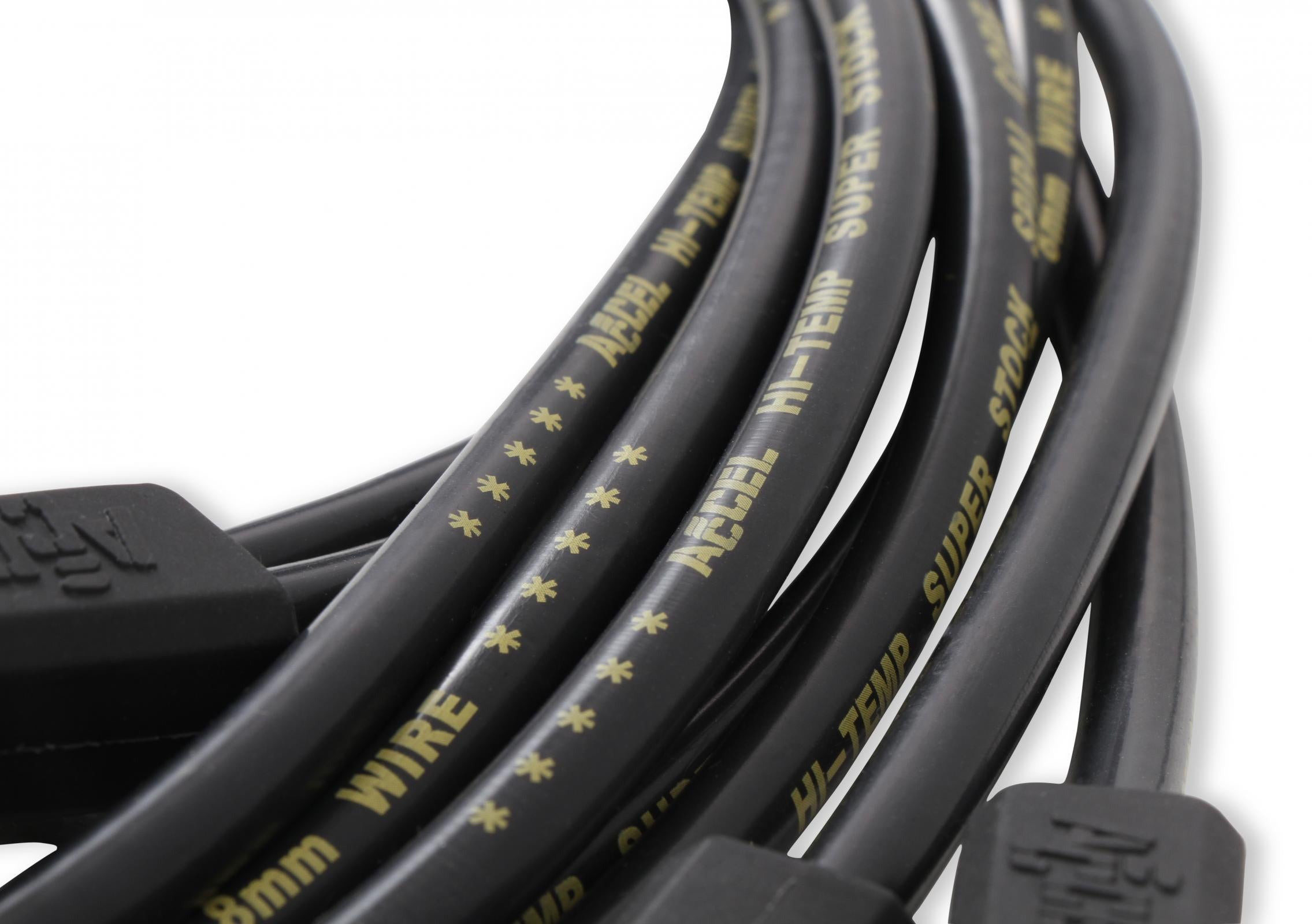 Spark Plug Wire Set- 8MM Super Stock Custom Black Wire Custom Spark Plug Wire Set 500 Ohms/Ft Sprial Core Sbc 1987-1995 V8 ACCEL