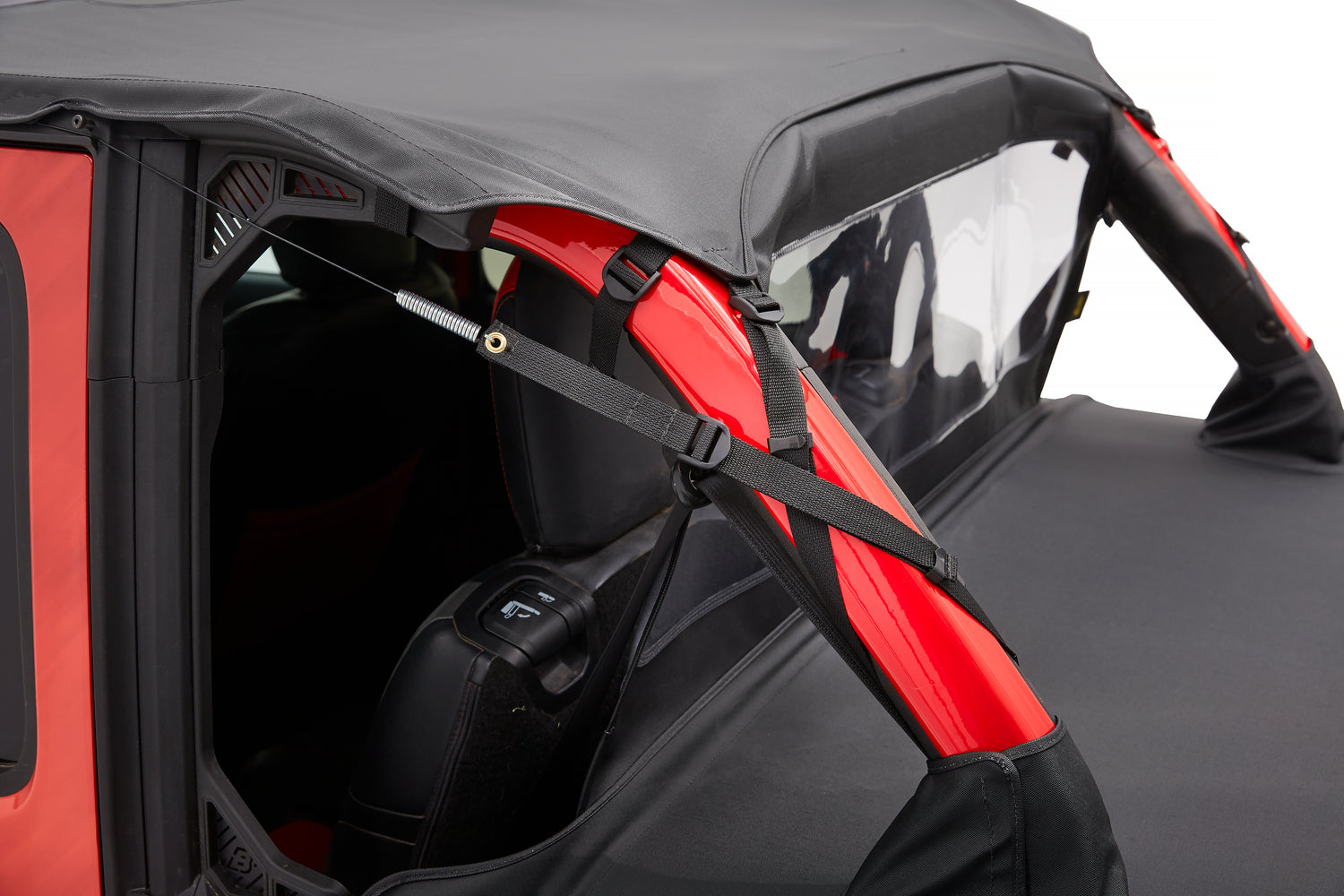 Jeep Wrangler Bikini Top Header Safari Cable Style Bikini Tops For Jeep 2018-2023 Wrangler JL 4 Door Black Diamond Bestop