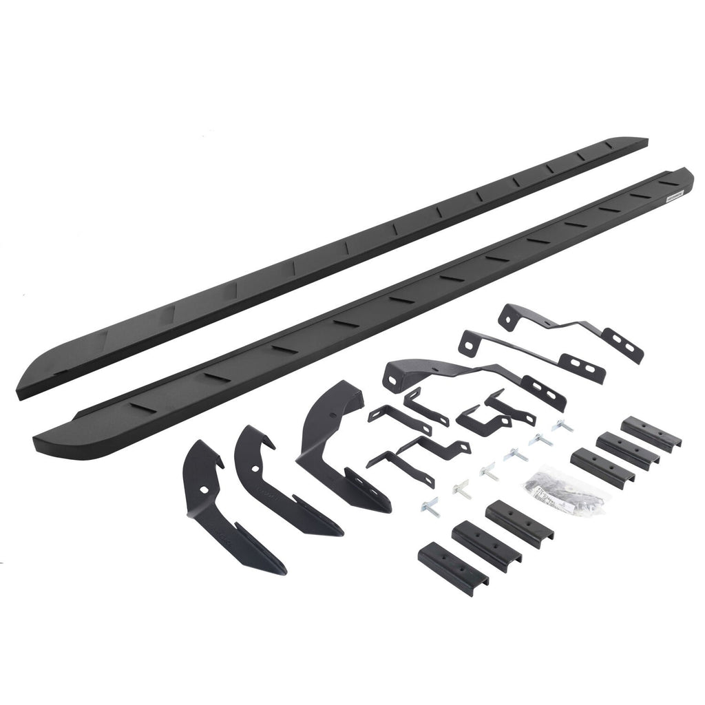 RB10 Slim Line Running Boards 80 Inch With Mounting Brackets Curved Textured Black 2015-2019 Silverado/Sierra 2500 HD Go Rhino