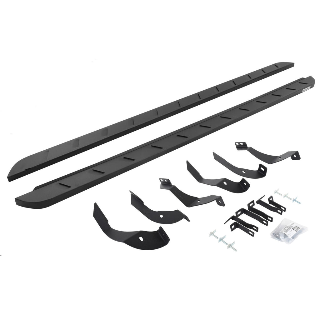RB10 Slim Line Running Boards 87 Inch With Mounting Brackets Curved Textured Black 2015-2019 Silverado/Sierra 2500 HD Go Rhino