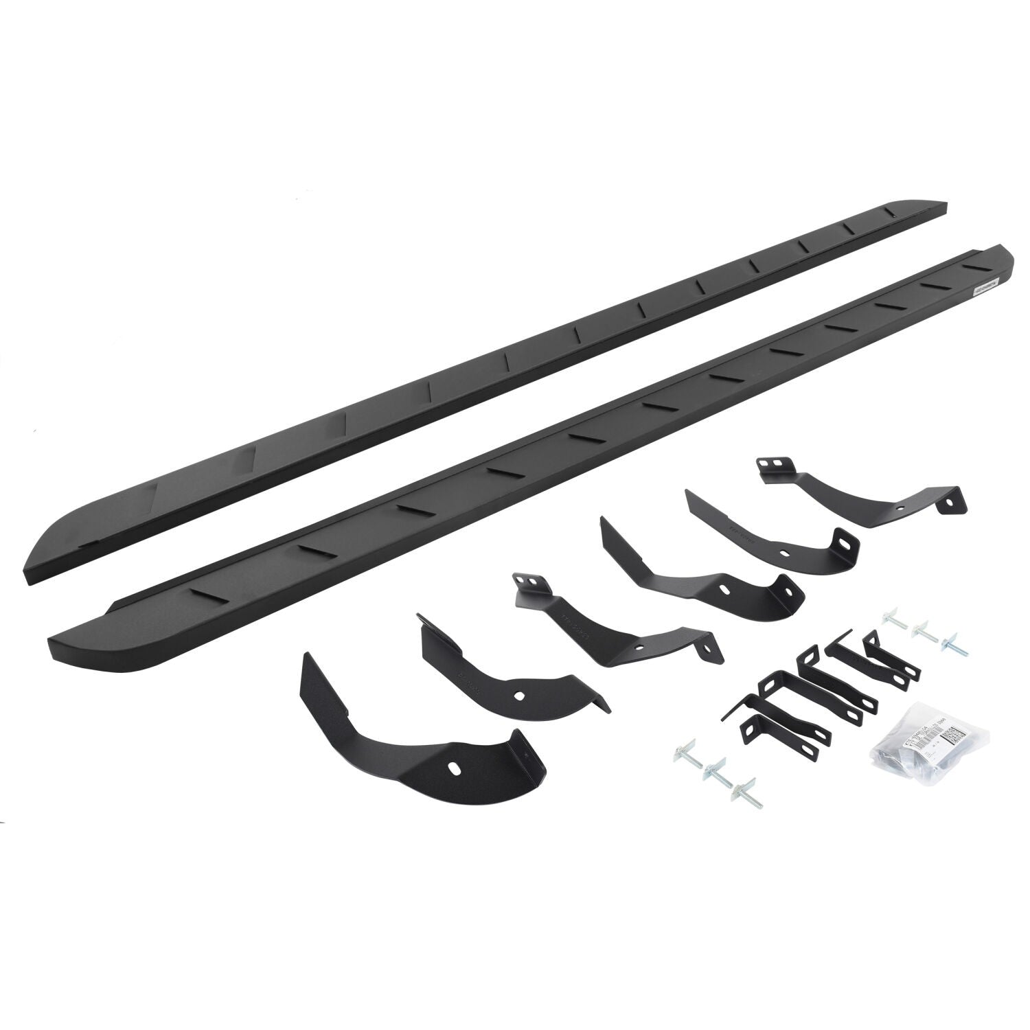RB10 Slim Line Running Boards 87 Inch With Mounting Brackets Curved Textured Black 2015-2019 Silverado/Sierra 2500 HD Go Rhino
