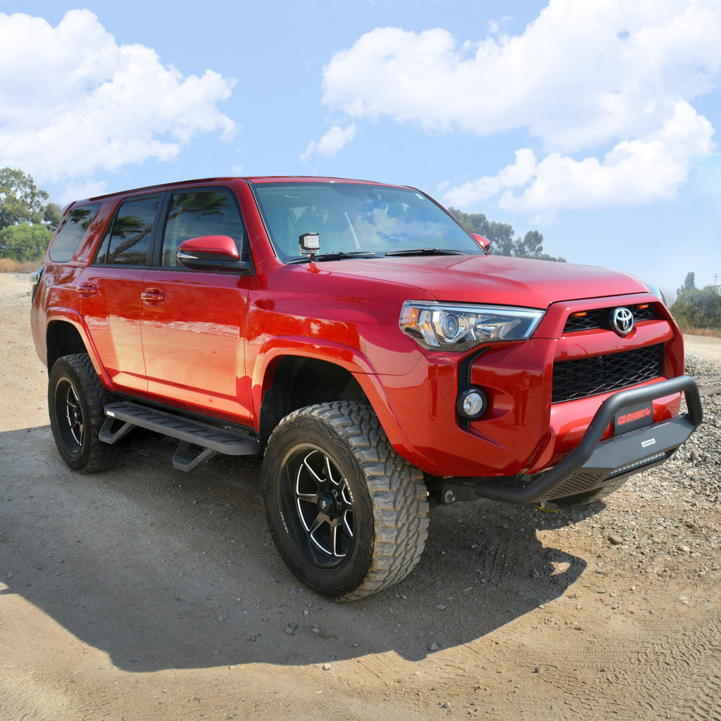 RB10 Running Boards With Mounting Brackets & 2 Pairs of Drop Steps Kit Protective Bedliner Coating 2014-2024 Toyota 4Runner Go Rhino