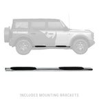 4 Inch OE Xtreme SideSteps With Mounting Bracket Kit Polished Stainless Steel 2021-2025 Ford Bronco 4 Door Go Rhino