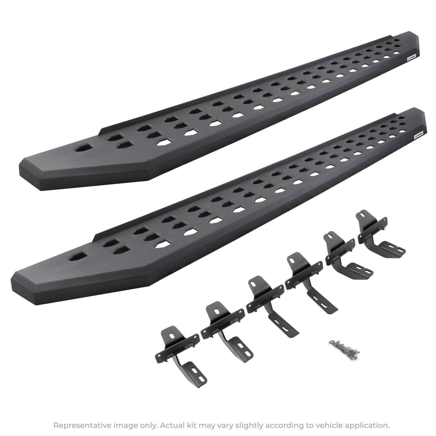 RB20 Running Boards With Mounting Brackets Textured Black 2014-2018 Silverado/Sierra 1500 2015-2018 Silverado/Sierra 2500 HD/3500 HD Go Rhino