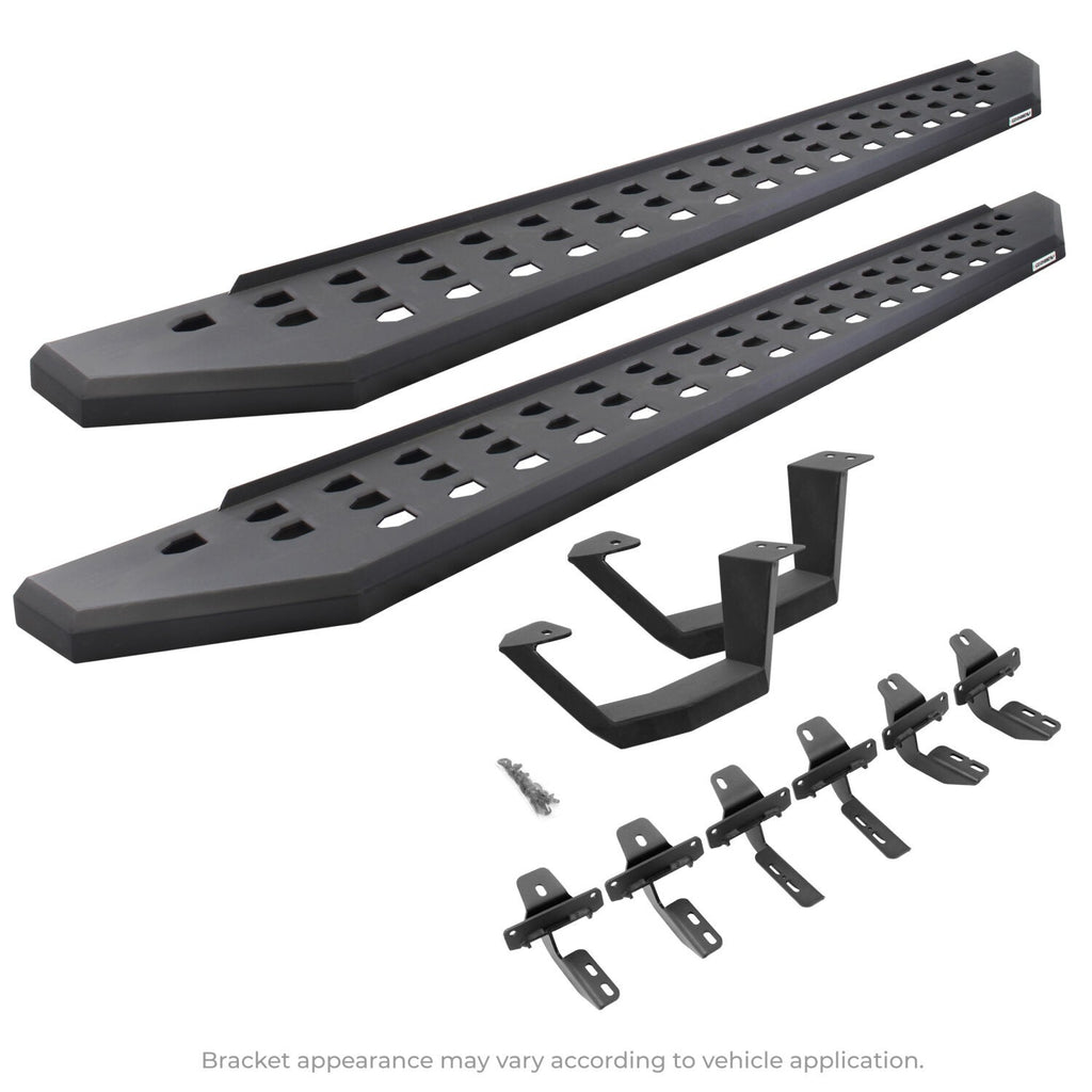 RB20 Running Boards With Mounting Brackets & 1 Pair of Drop Steps Kit Textured Black For 2007-2018 Jeep Wrangler JK Go Rhino