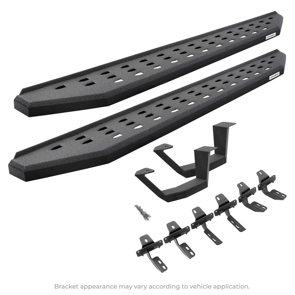 RB20 Running Boards With Mounting Brackets & 1 Pair of Drop Steps Kit Protective Bedliner Coating For 2018-2025 Jeep Wrangler JL Go Rhino