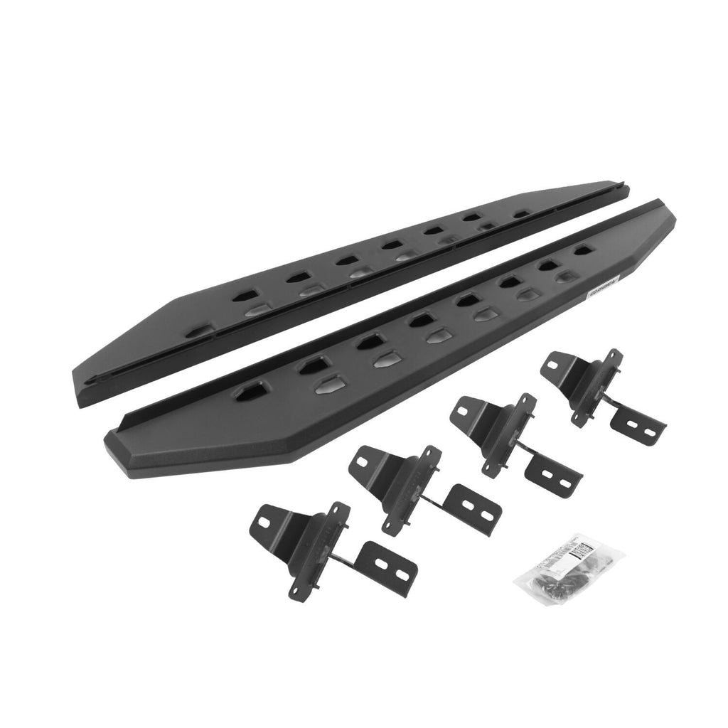 RB10 Slim Line Running Boards With Mounting Brackets Angled Textured Black For 2018-2025 Jeep Wrangler JL Go Rhino
