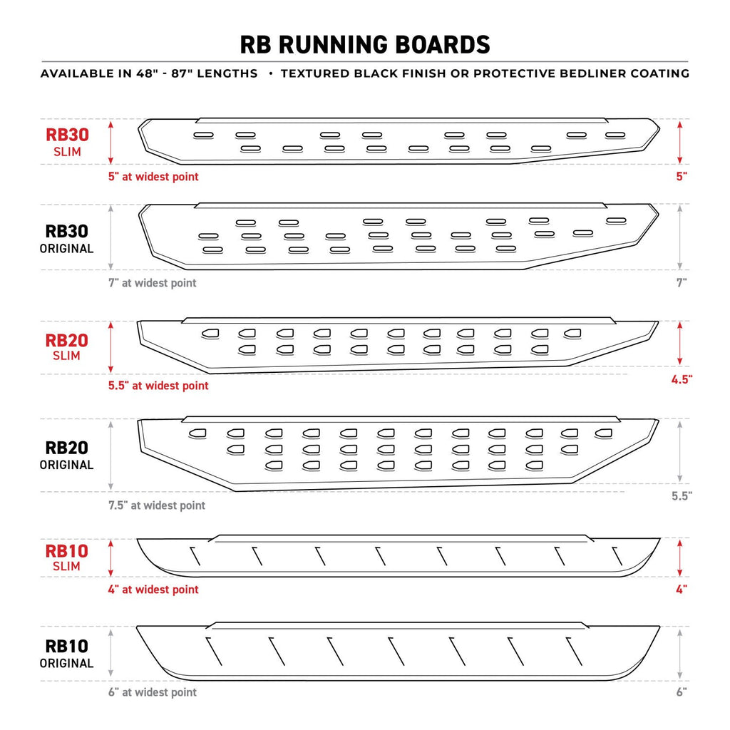 RB30 Slim Line Running Boards Boards Only Textured Black 2007-2018 Jeep Wrangler JK 2014-2024 Toyota 4Runner 2024-2025 Toyota Land Cruiser Go Rhino