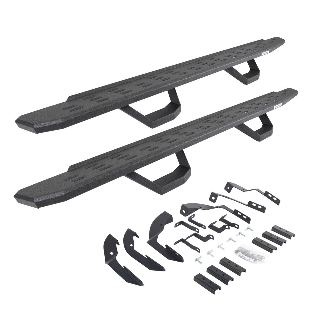 RB30 Running Boards with Mounting Brackets & 2 Pairs of Drops Steps Kit Protective Bedliner Coating 2015-2018 Silverado/Sierra 2500 HD/3500 HD Go Rhino