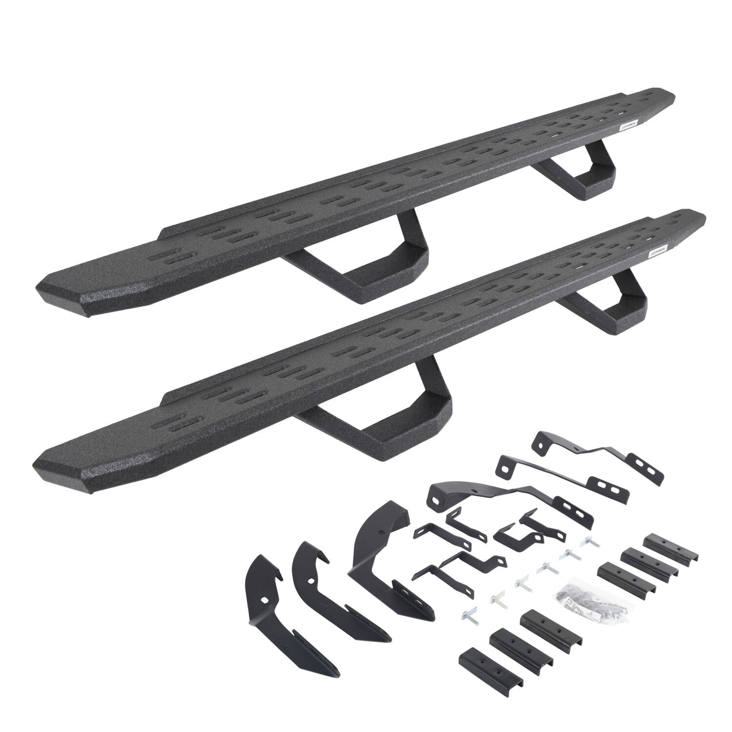 RB30 Running Boards with Mounting Brackets & 2 Pairs of Drops Steps Kit Protective Bedliner Coating 2015-2018 Silverado/Sierra 2500 HD/3500 HD Go Rhino