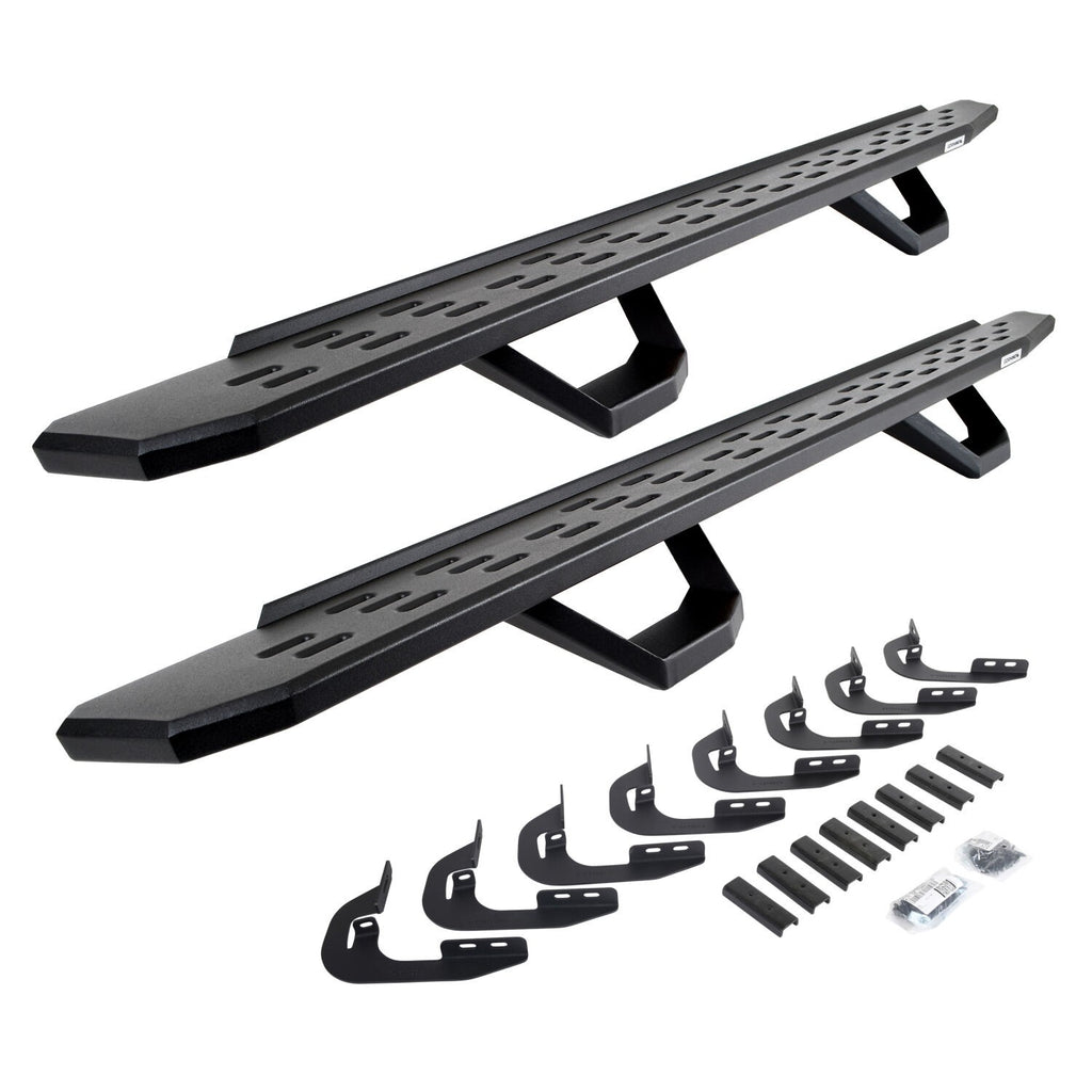 RB30 Running Boards with Mounting Brackets & 2 Pairs of Drops Steps Kit Textured Black 2014-2018 Silverado/Sierra 1500/2500 HD Go Rhino