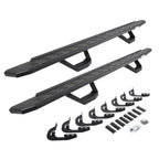 RB30 Running Boards with Mounting Brackets & 2 Pairs of Drops Steps Kit Protective Bedliner Coating 2014-2018 Silverado/Sierra 1500/2500 HD Go Rhino