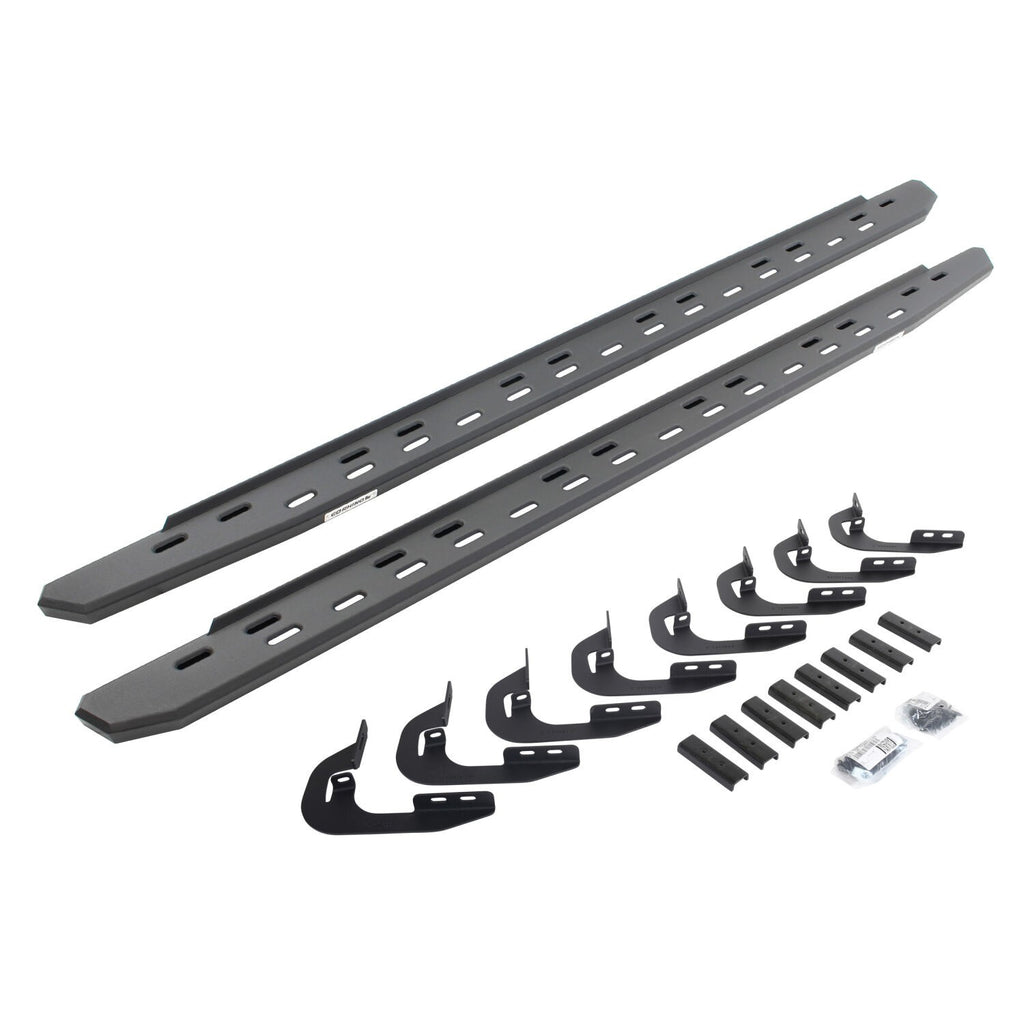 RB30 Slim Line Running Boards with Mounting Bracket Kit Textured Black 2014-2018 Silverado/Sierra 1500/2500 HD Go Rhino
