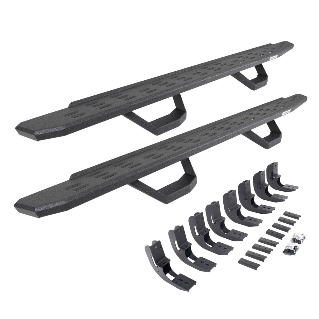RB30 Running Boards with Mounting Brackets & 2 Pairs of Drop Steps Kit Protective Bedliner Coating 2019-2026 Sierra 1500 2020-2026 Sierra 2500/3500 HD Go Rhino