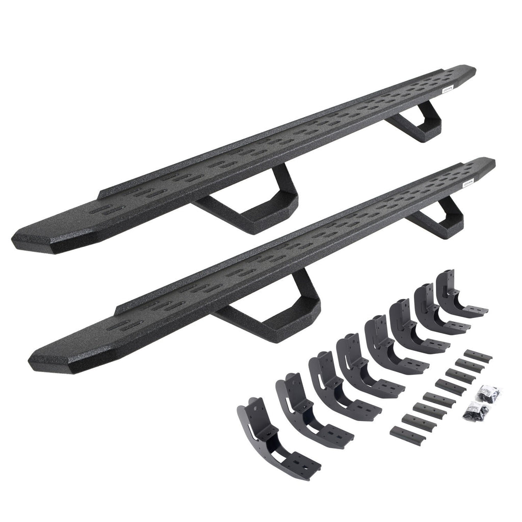 RB30 Running Boards with Mounting Brackets & 2 Pairs of Drops Steps Kit Protective Bedliner Coating 2019-2026 Silverado/Sierra 1500/2500 HD Go Rhino