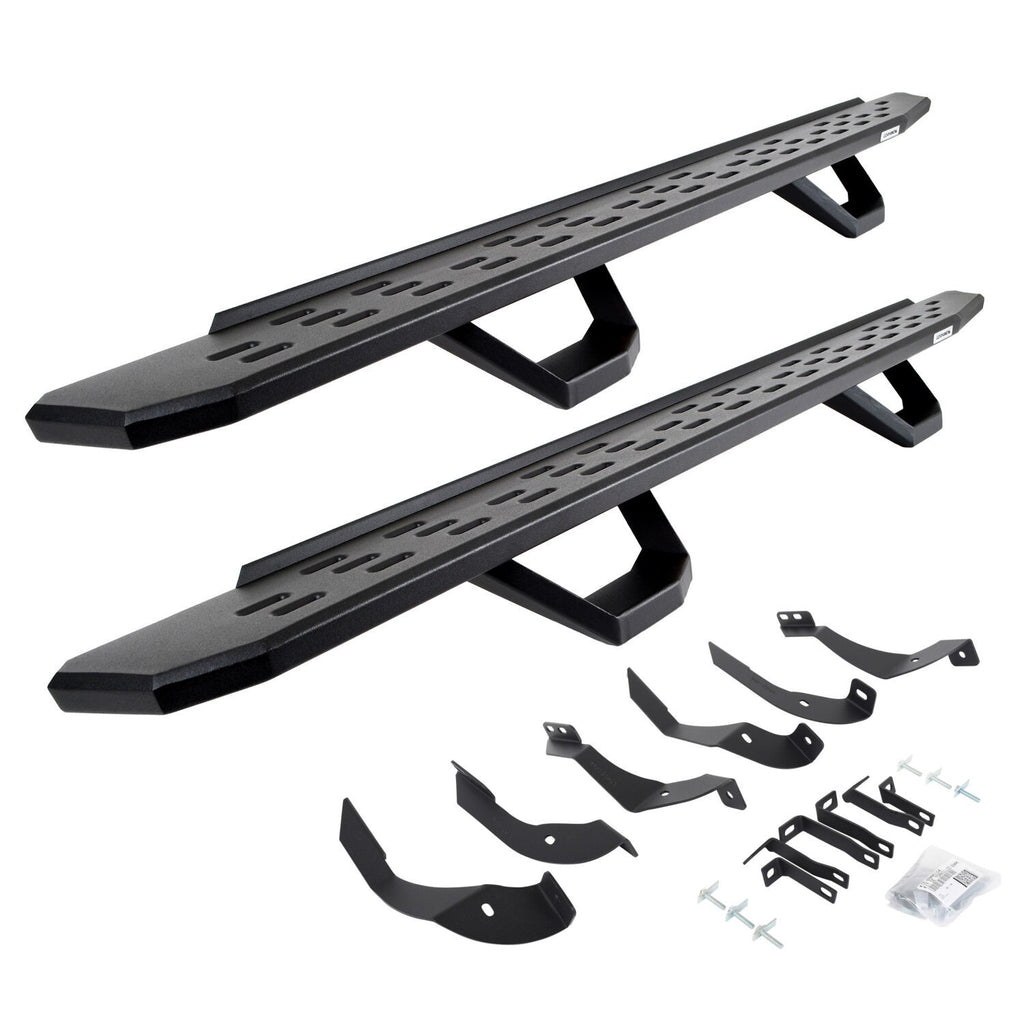 RB30 Running Boards with Mounting Brackets & 2 Pairs of Drops Steps Kit Textured Black 2015-2019 Silverado/Sierra 2500 HD Go Rhino