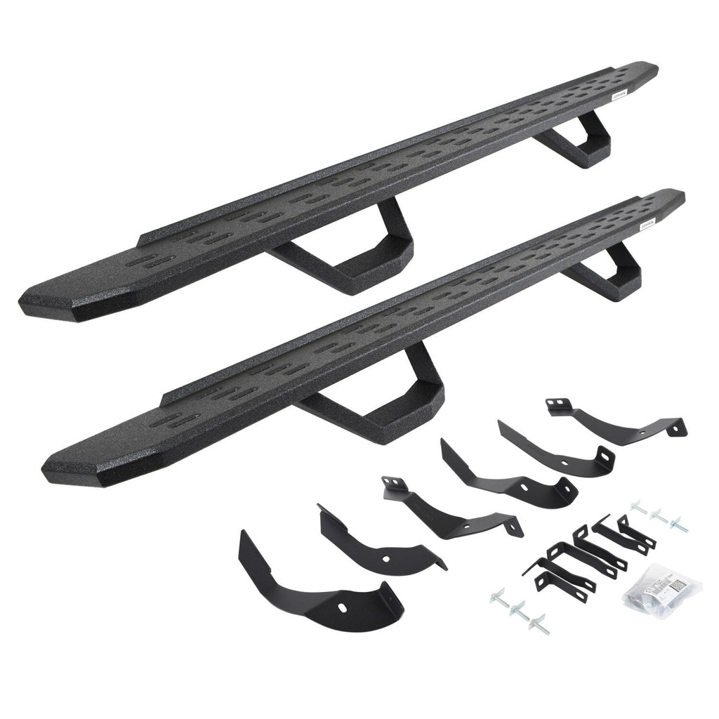 RB30 Running Boards with Mounting Brackets & 2 Pairs of Drops Steps Kit Protective Bedliner Coating 2015-2019 Silverado/Sierra 2500 HD Go Rhino